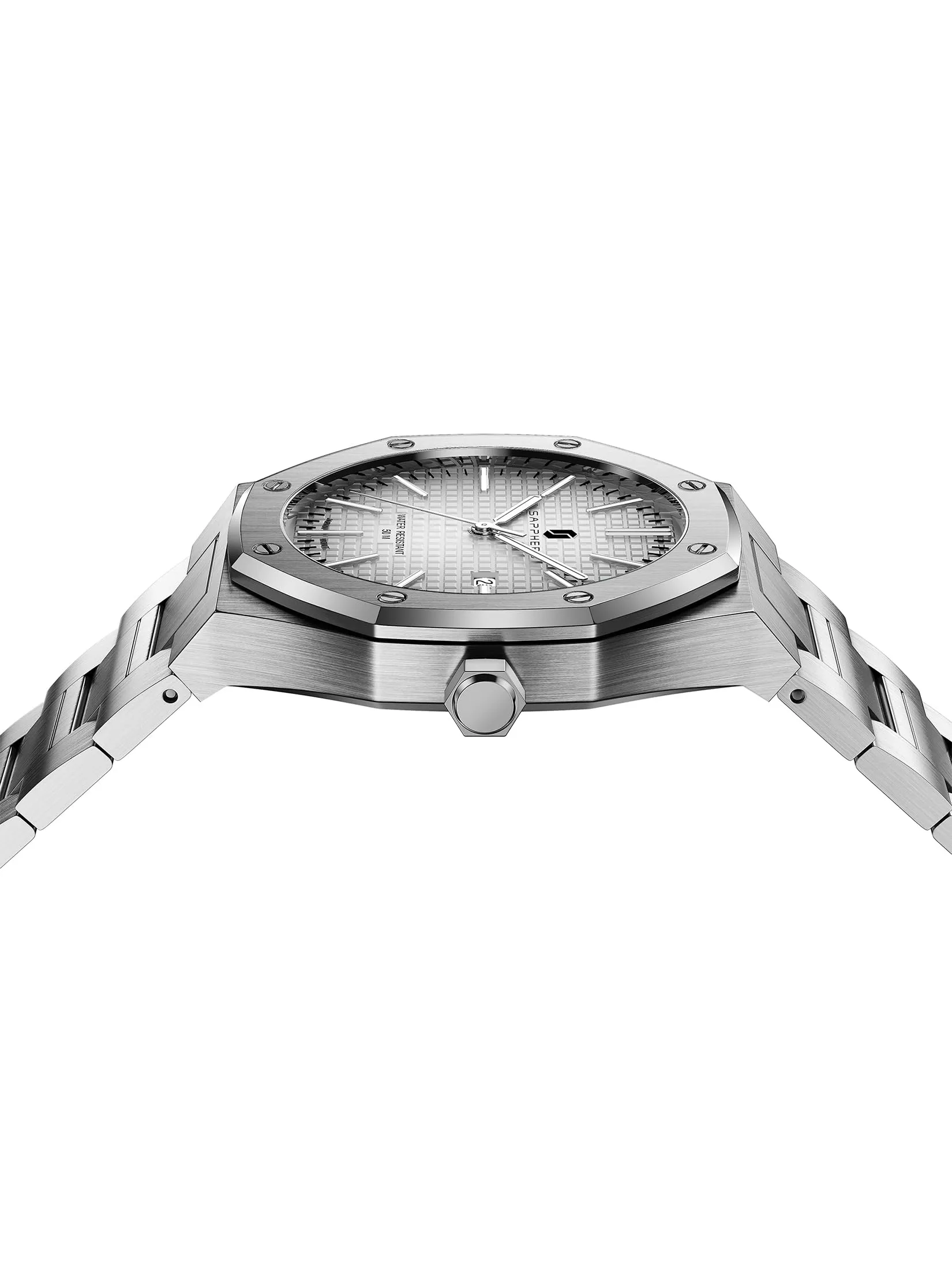 SAPPHERO Orologio da uomo in acciaio inossidabile, Movimento al quarzo giapponese, Impermeabile 10 ATM, Bianco/Bianco - immagine 3