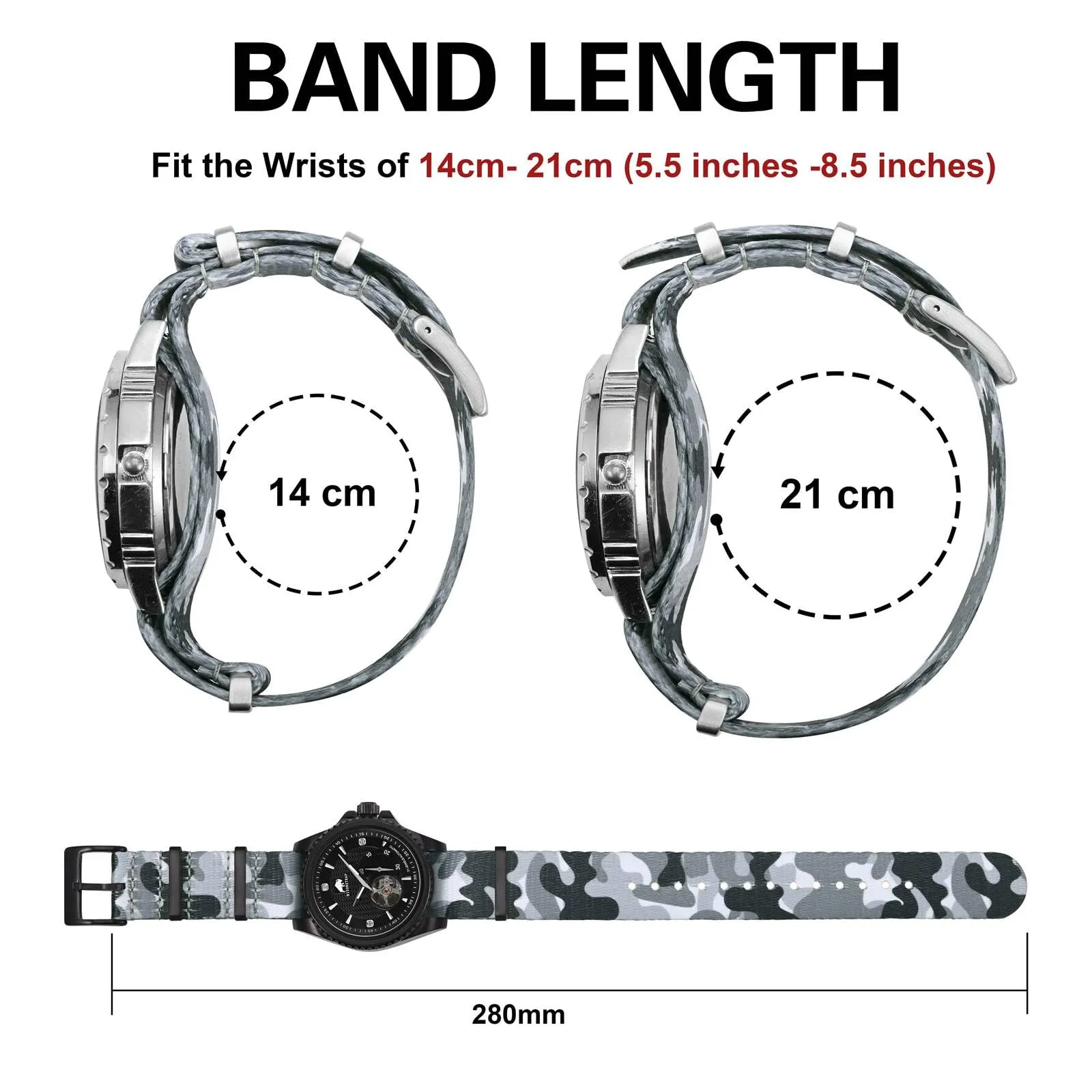 BISONSTRAP Cinturino per Orologi in Nylon da Uomo, 18mm, Grigio Mimetico (Fibbia Nera) - immagine 5