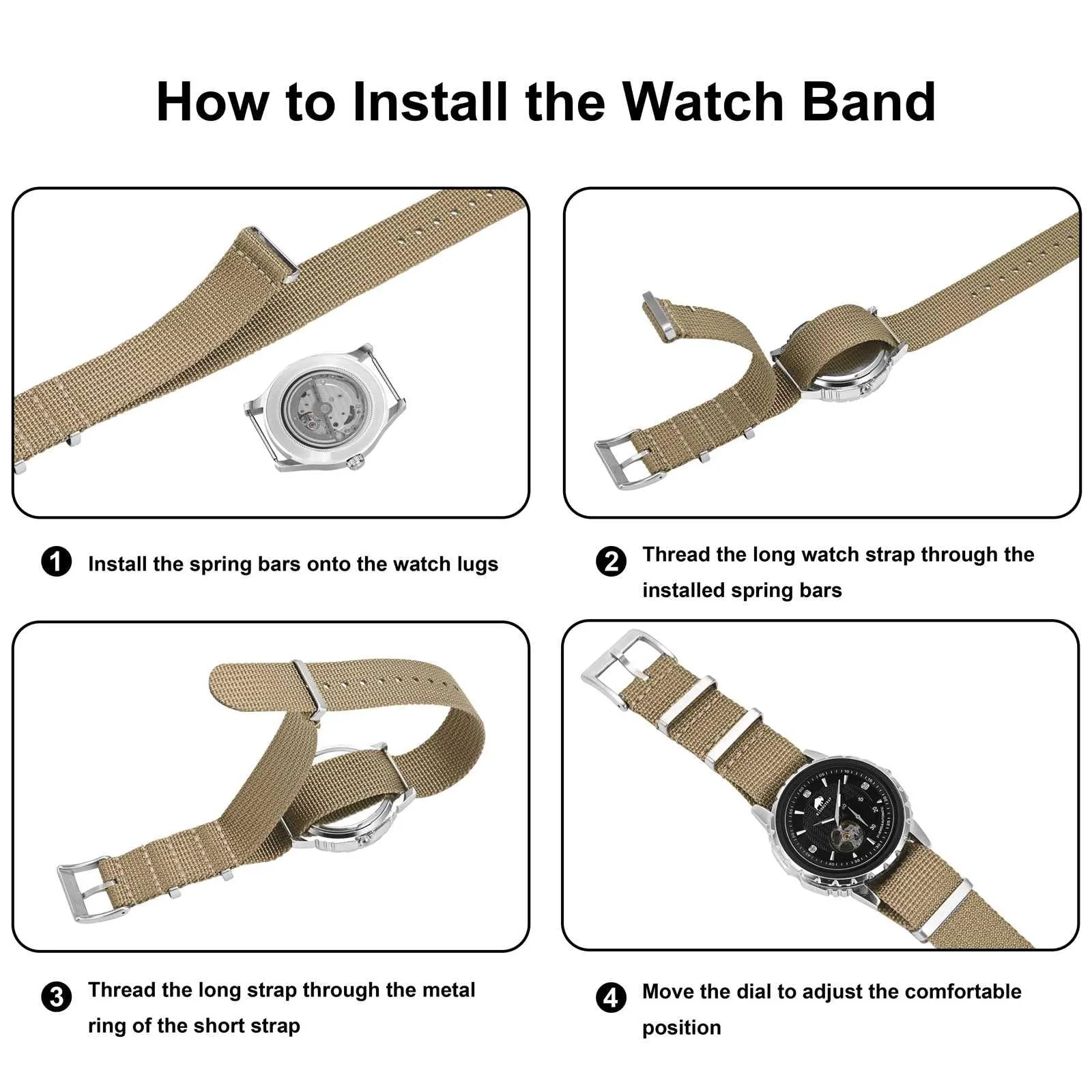 BISONSTRAP Cinturino per Orologi in Nylon da Uomo, 18mm, Grigio Mimetico (Fibbia Nera) - immagine 8
