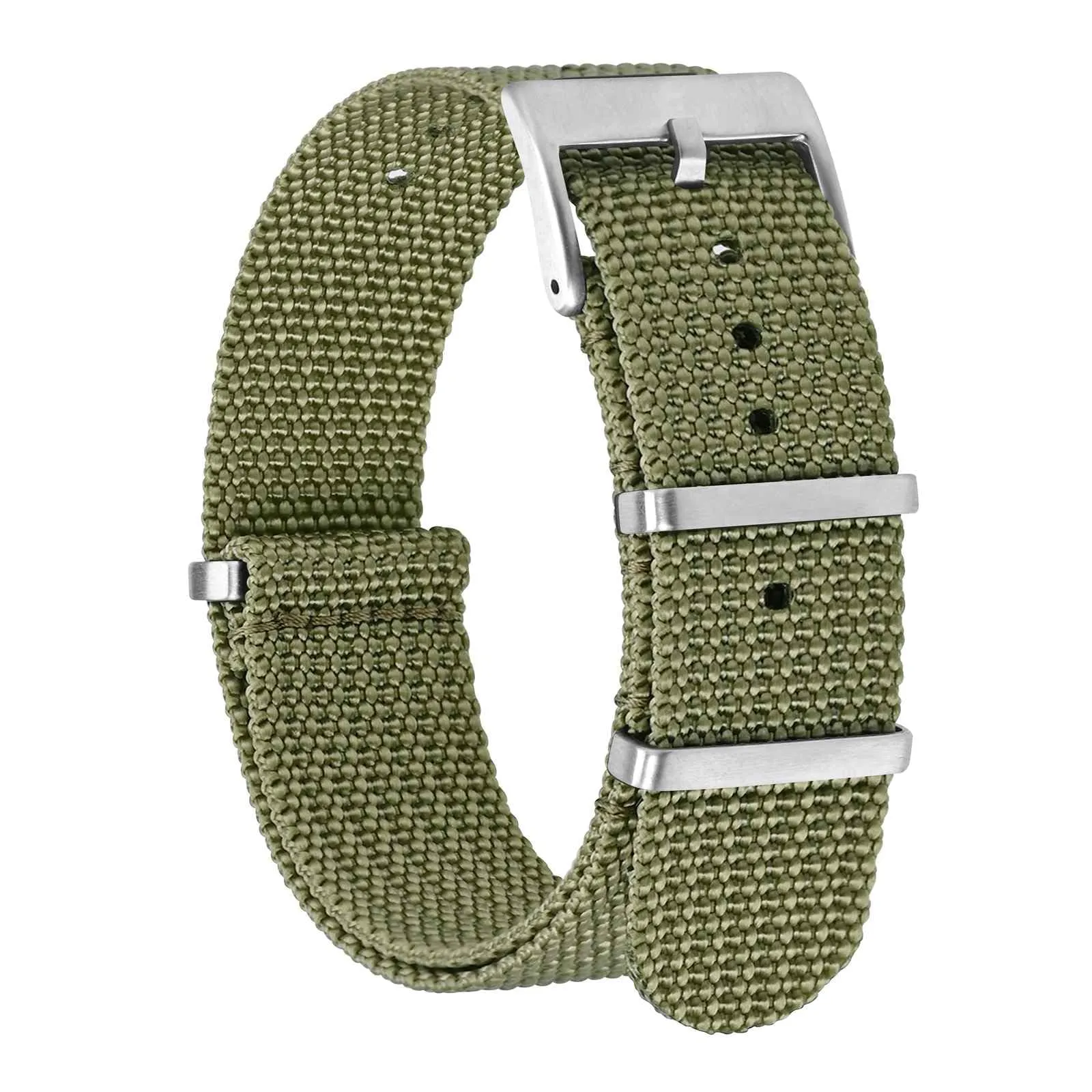 BISONSTRAP Cinturino in Nylon per Orologi da Uomo, 20mm, Verde Militare (Fibbia Argento) - immagine 1