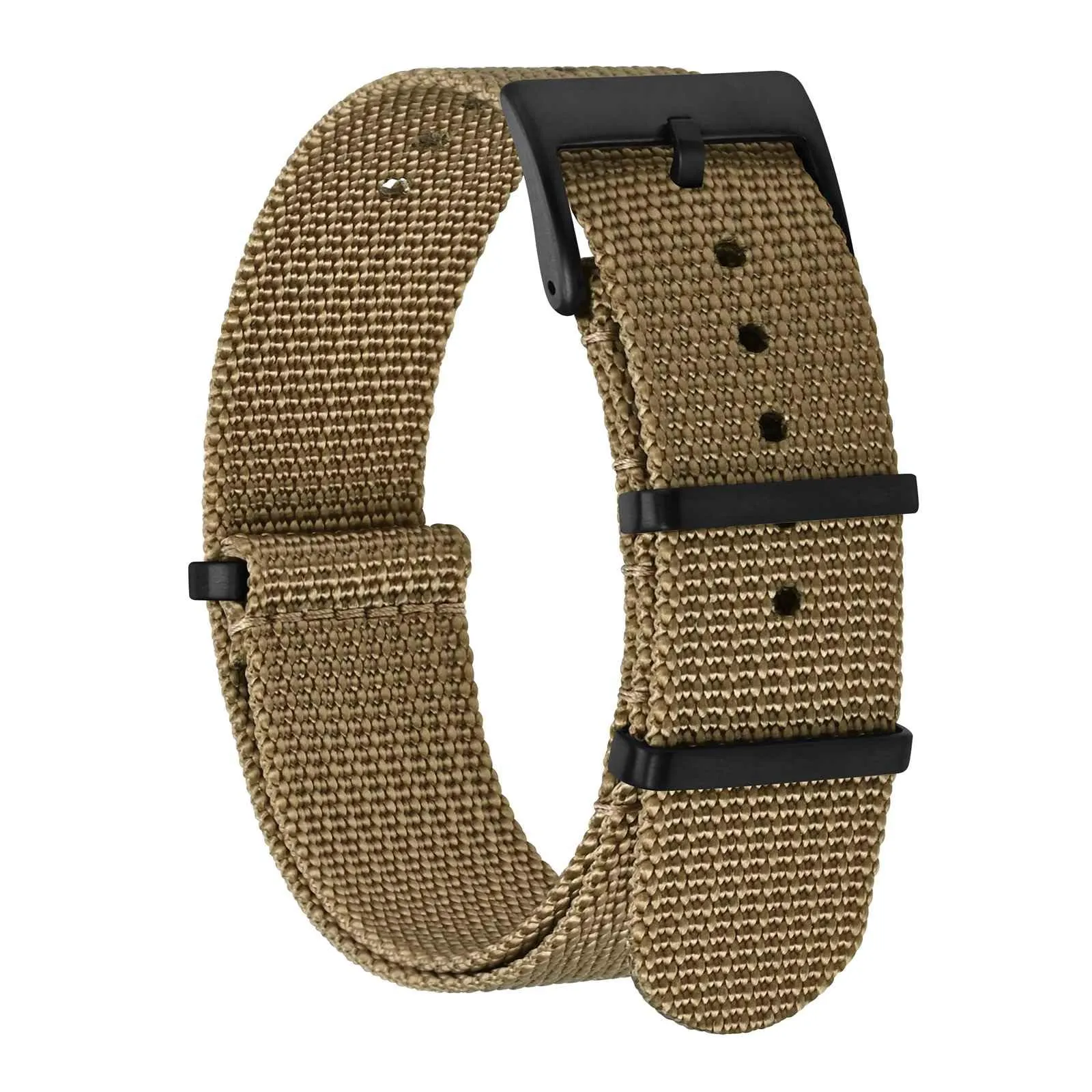 BISONSTRAP Cinturino per Orologi in Nylon da Uomo, 22mm, Khaki Marrone (Fibbia Nera) - immagine 1