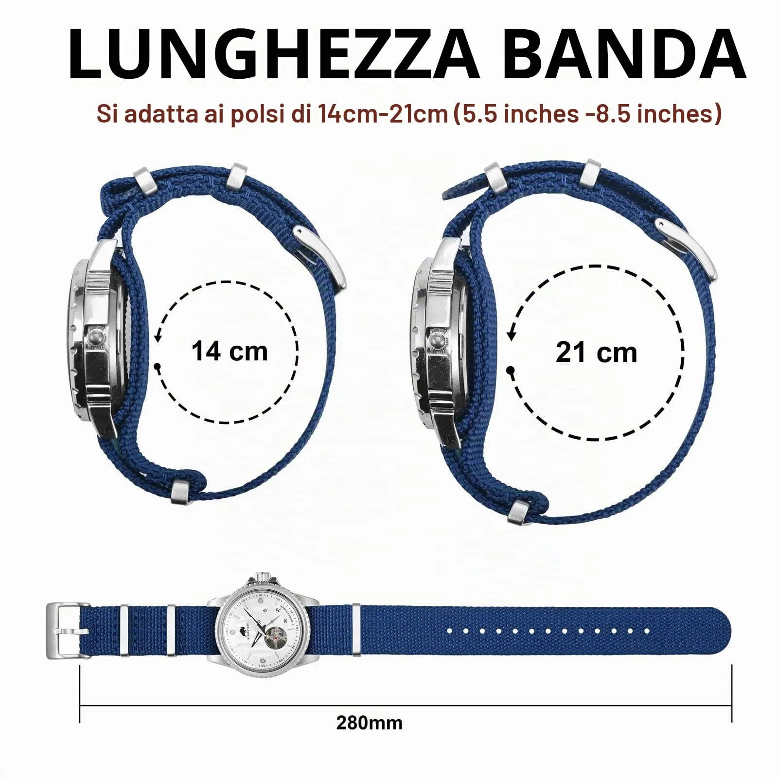 BISONSTRAP Cinturino in Nylon per Orologi da Uomo, 20mm, Blu (Fibbia Argento) - immagine 5