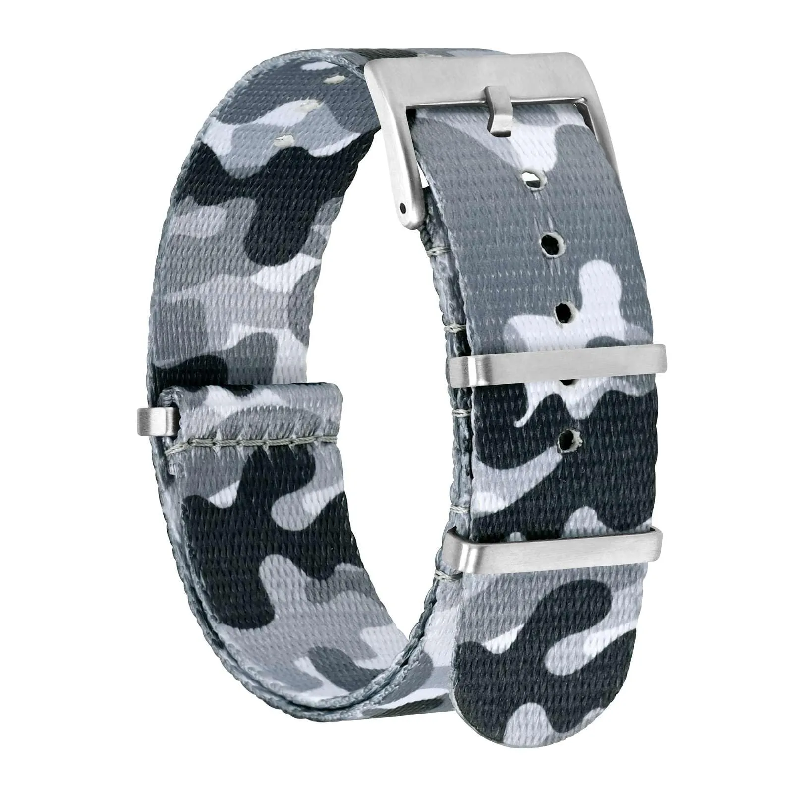 BISONSTRAP Cinturino per Orologi in Nylon da Uomo, 18mm, Grigio Mimetico (Fibbia Argento) - immagine 1