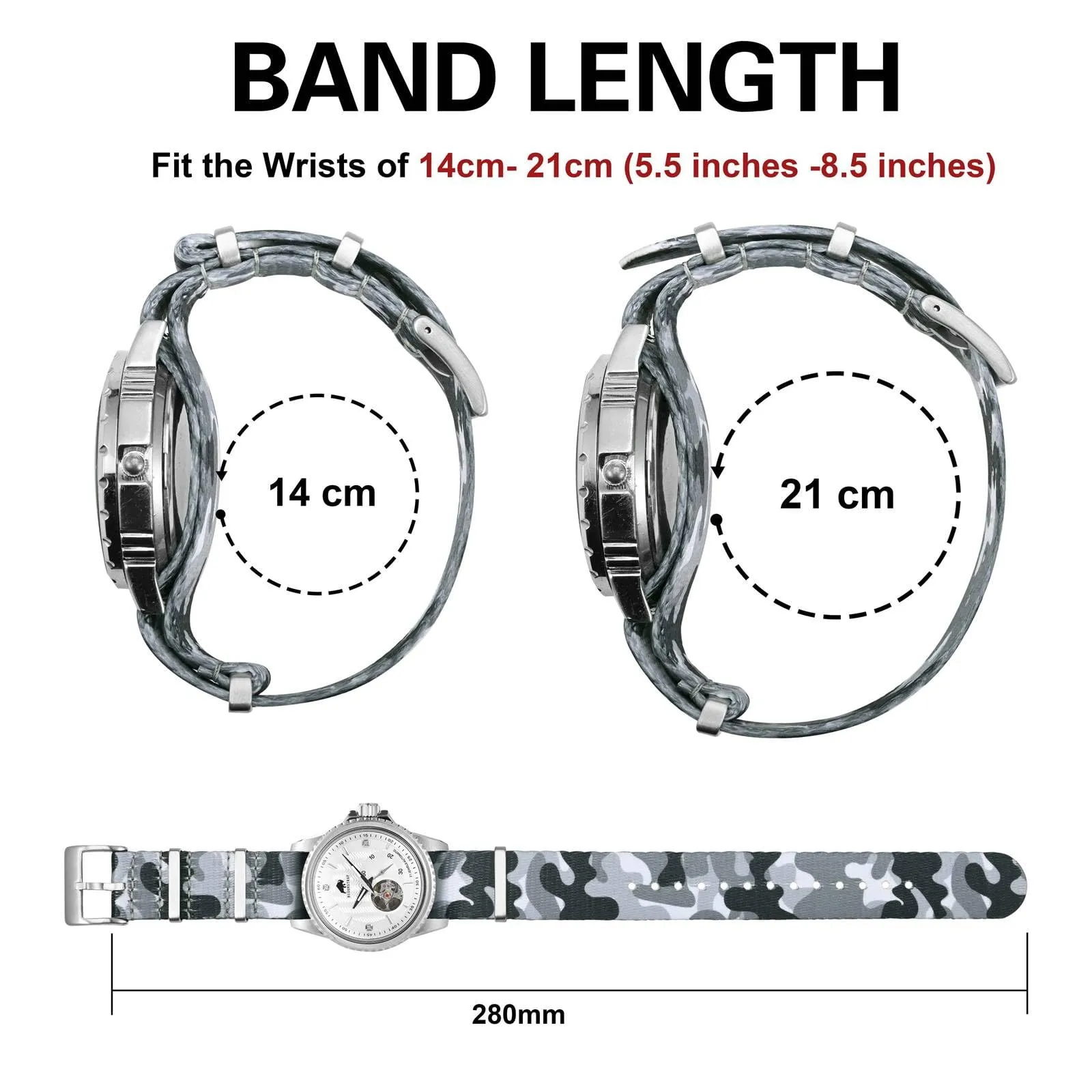 BISONSTRAP Cinturino per Orologi in Nylon da Uomo, 18mm, Grigio Mimetico (Fibbia Argento) - immagine 5