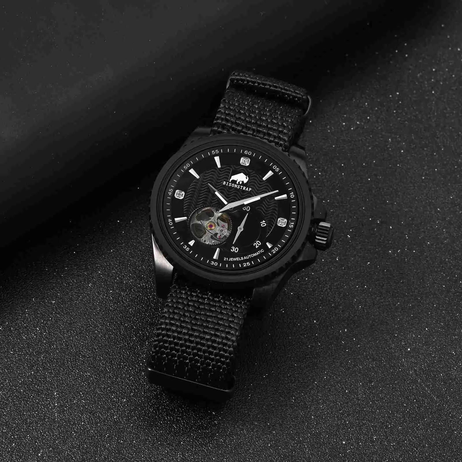 BISONSTRAP Cinturino per Orologi in Nylon da Uomo, 22mm, Nero (Fibbia Nera) - immagine 9