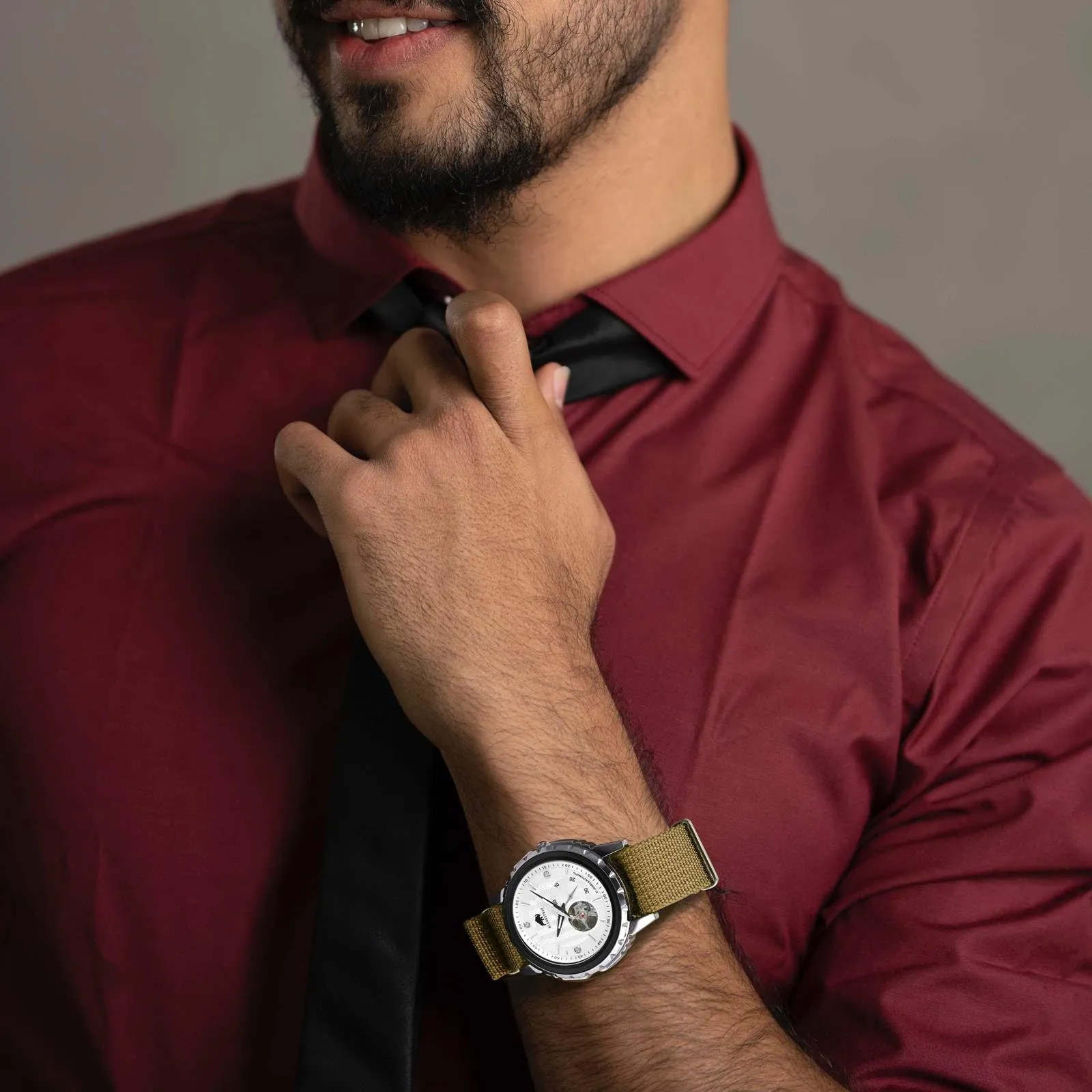 BISONSTRAP Cinturino per Orologi in Nylon da Uomo, 20mm, Khaki Marrone (Fibbia Nera) - immagine 6
