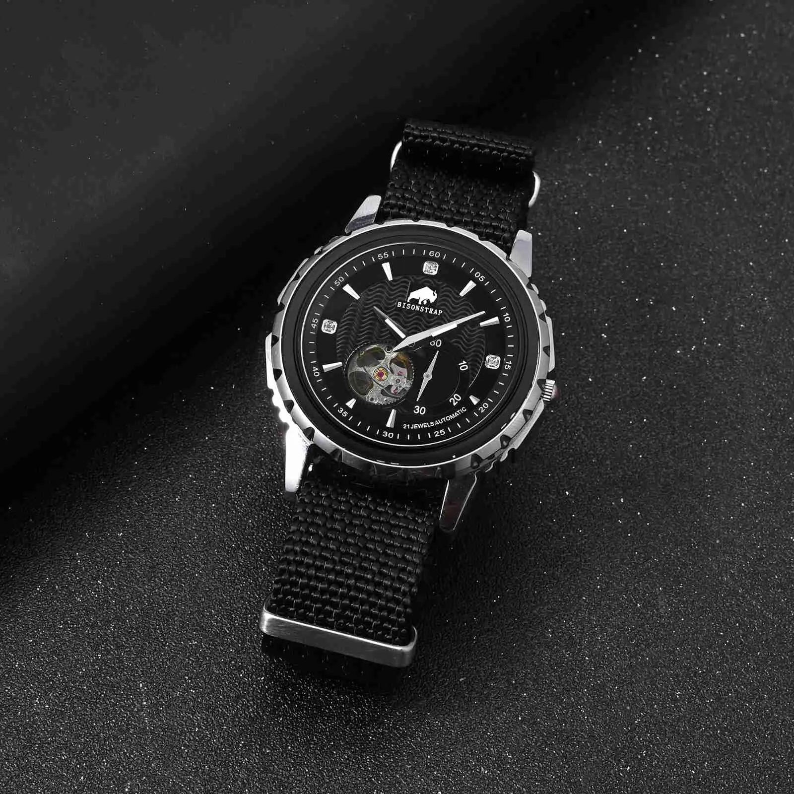 BISONSTRAP Cinturino per Orologi in Nylon da Uomo, 22mm, Nero (Fibbia Argento) - immagine 9