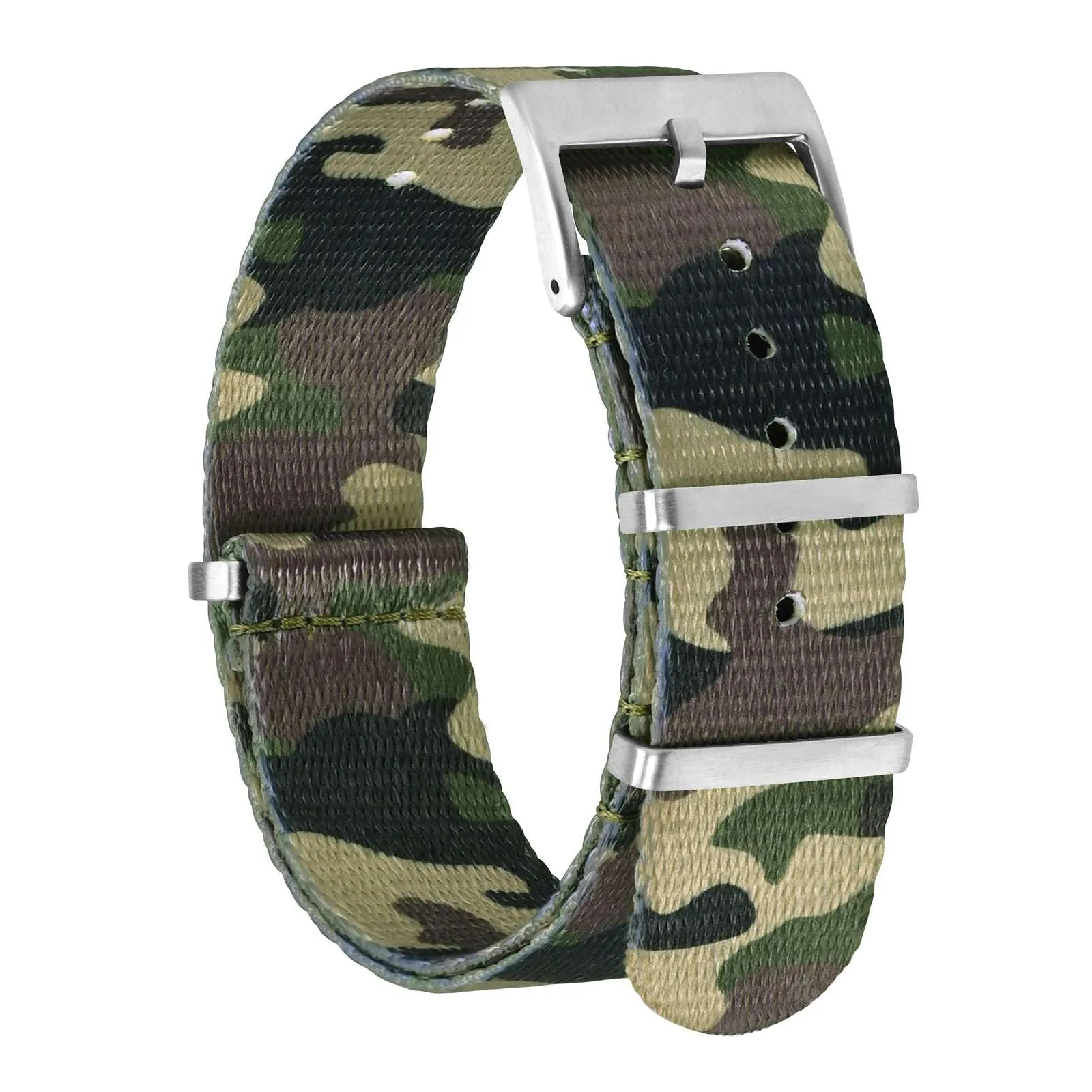 BISONSTRAP Cinturino per Orologi in Nylon da Uomo, Militare, 20mm, Verde Mimetico (Fibbia Argento) - immagine 1