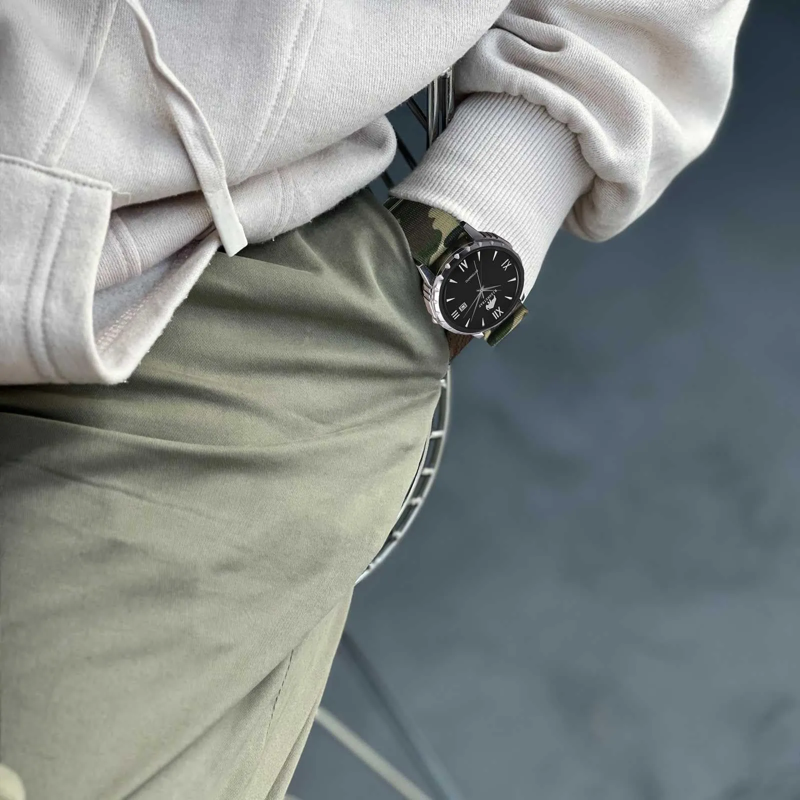 BISONSTRAP Cinturino per Orologi in Nylon da Uomo, Militare, 20mm, Verde Mimetico (Fibbia Argento) - immagine 6
