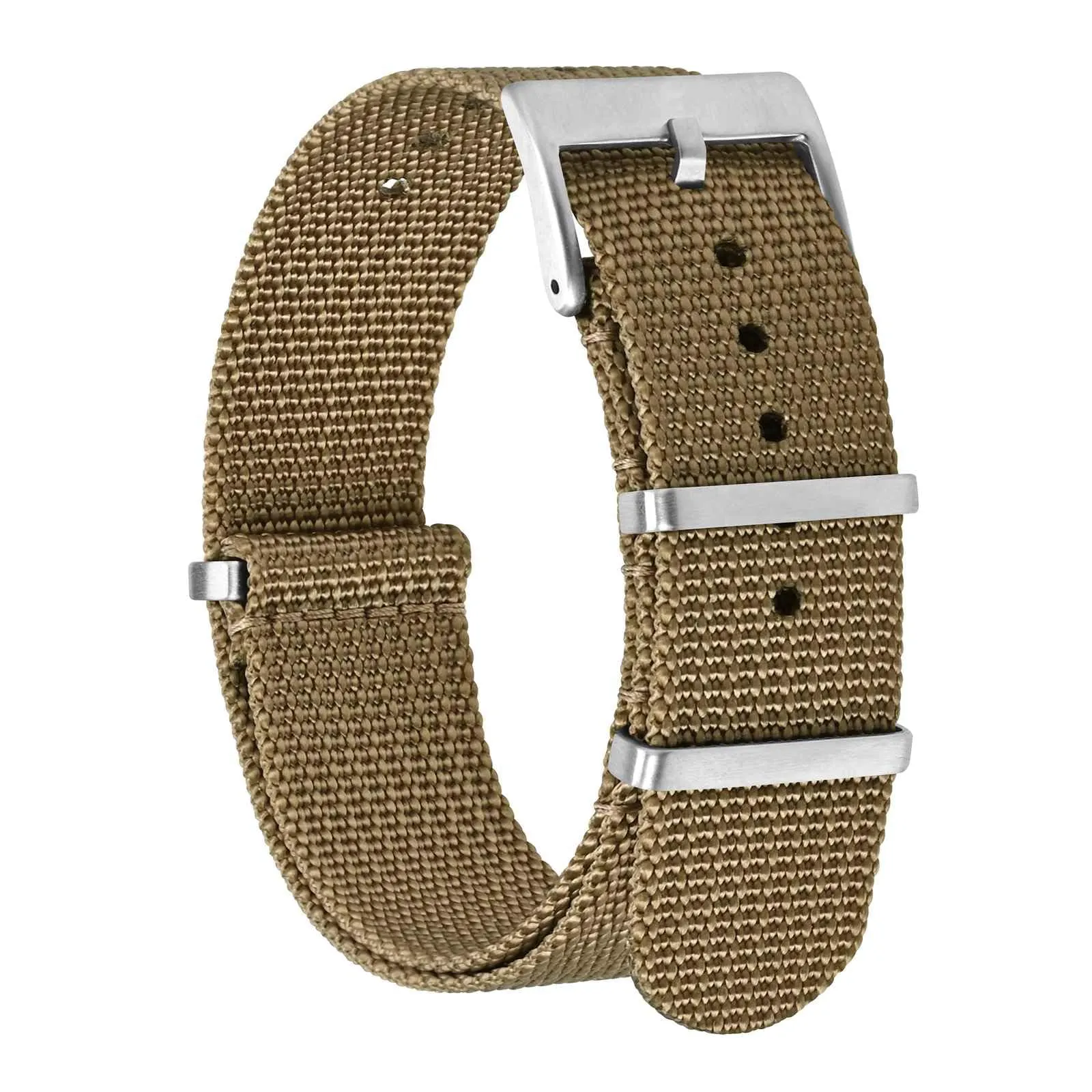 BISONSTRAP Cinturino per Orologi in Nylon da Uomo, 18mm, Khaki Marrone (Fibbia Argento) - immagine 1