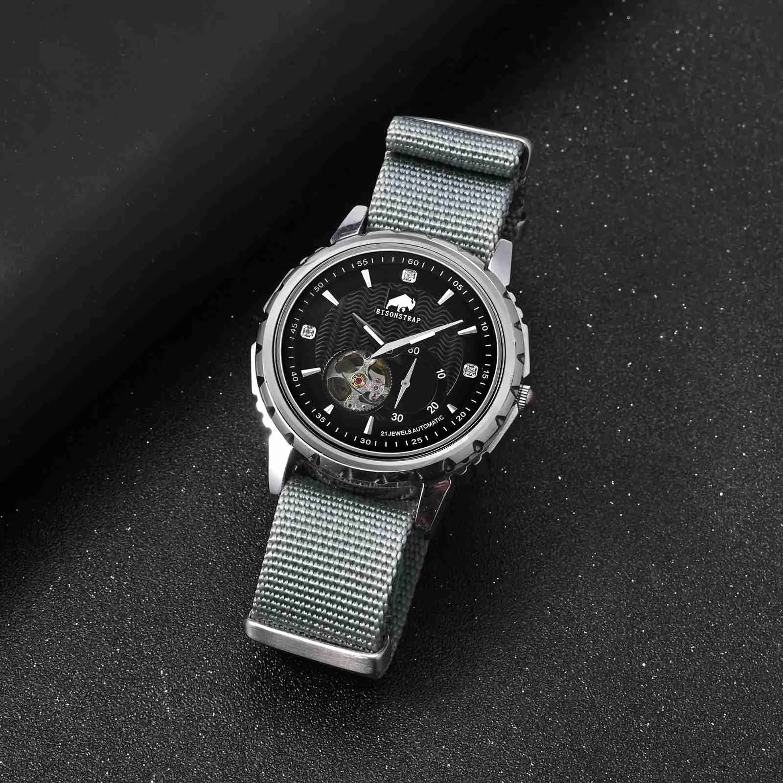 BISONSTRAP Cinturino per Orologi in Nylon da Uomo, 20mm, Grigio (Fibbia Argento) - immagine 9
