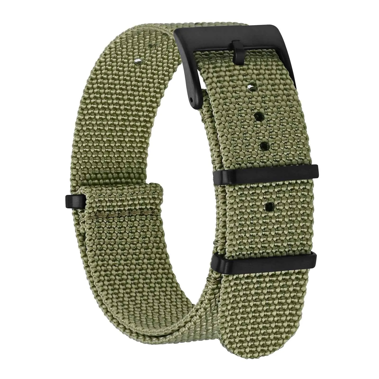 BISONSTRAP Cinturino per Orologi in Nylon da Uomo, 18mm, Verde Militare (Fibbia Nera) - immagine 1