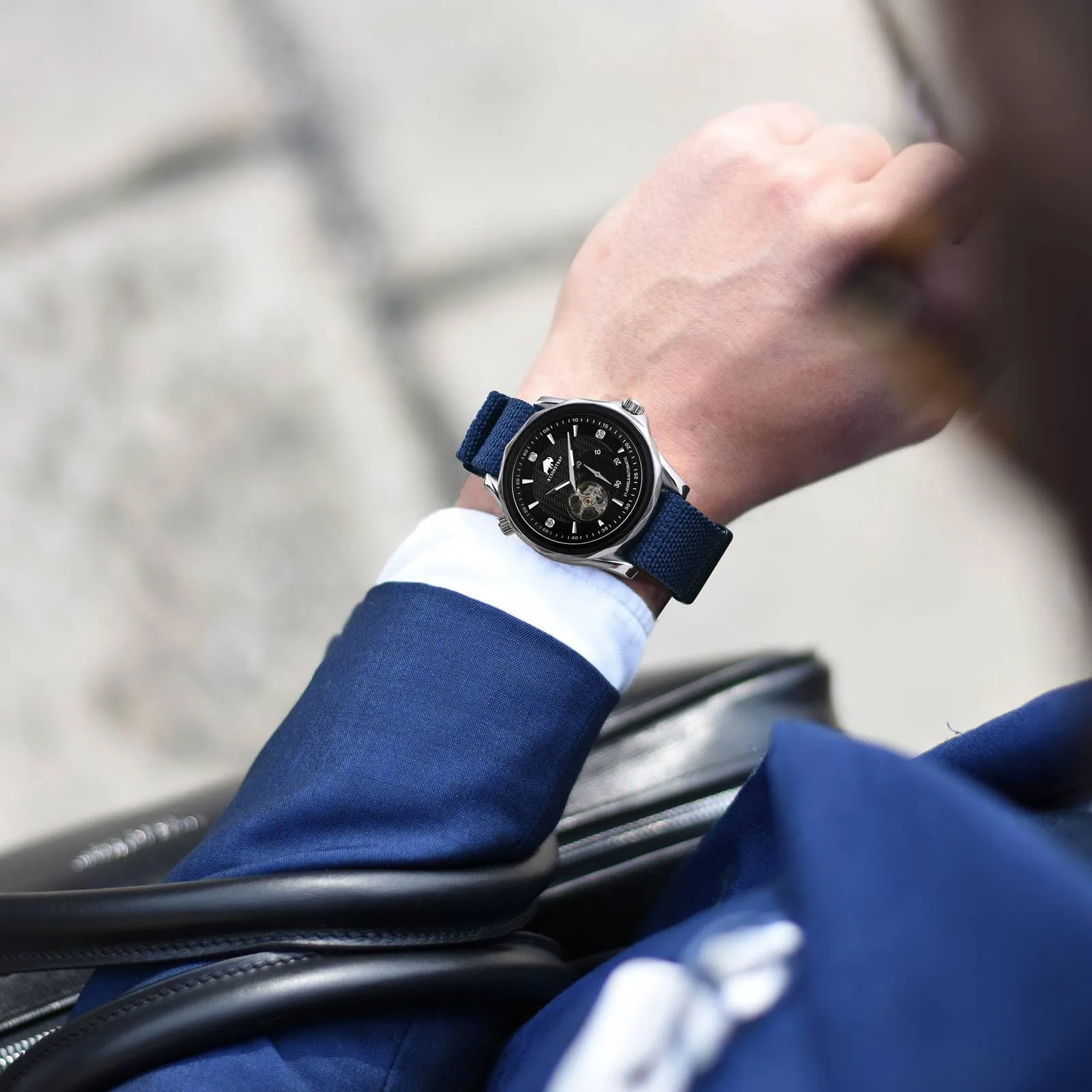 BISONSTRAP Cinturino per Orologi in Nylon da Uomo, Militare, 20mm, Blu (Fibbia Nera) - immagine 6