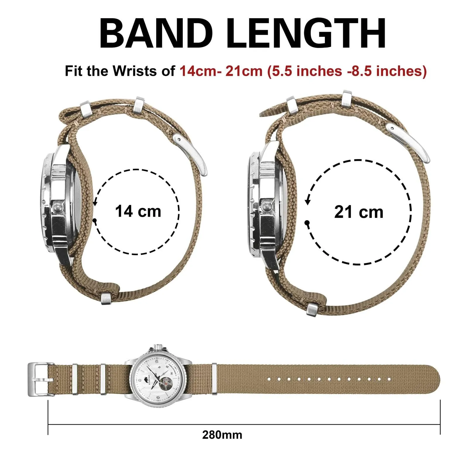 BISONSTRAP Cinturino per Orologi in Nylon da Uomo, 20mm, Khaki Marrone (Fibbia Argento) - immagine 5