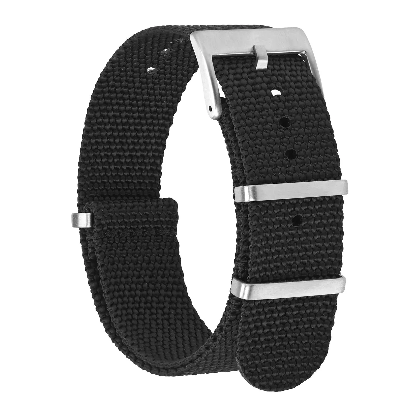 BISONSTRAP Cinturino in Nylon Militare da Uomo, 20mm, Nero con Fibbia Argento - immagine 1