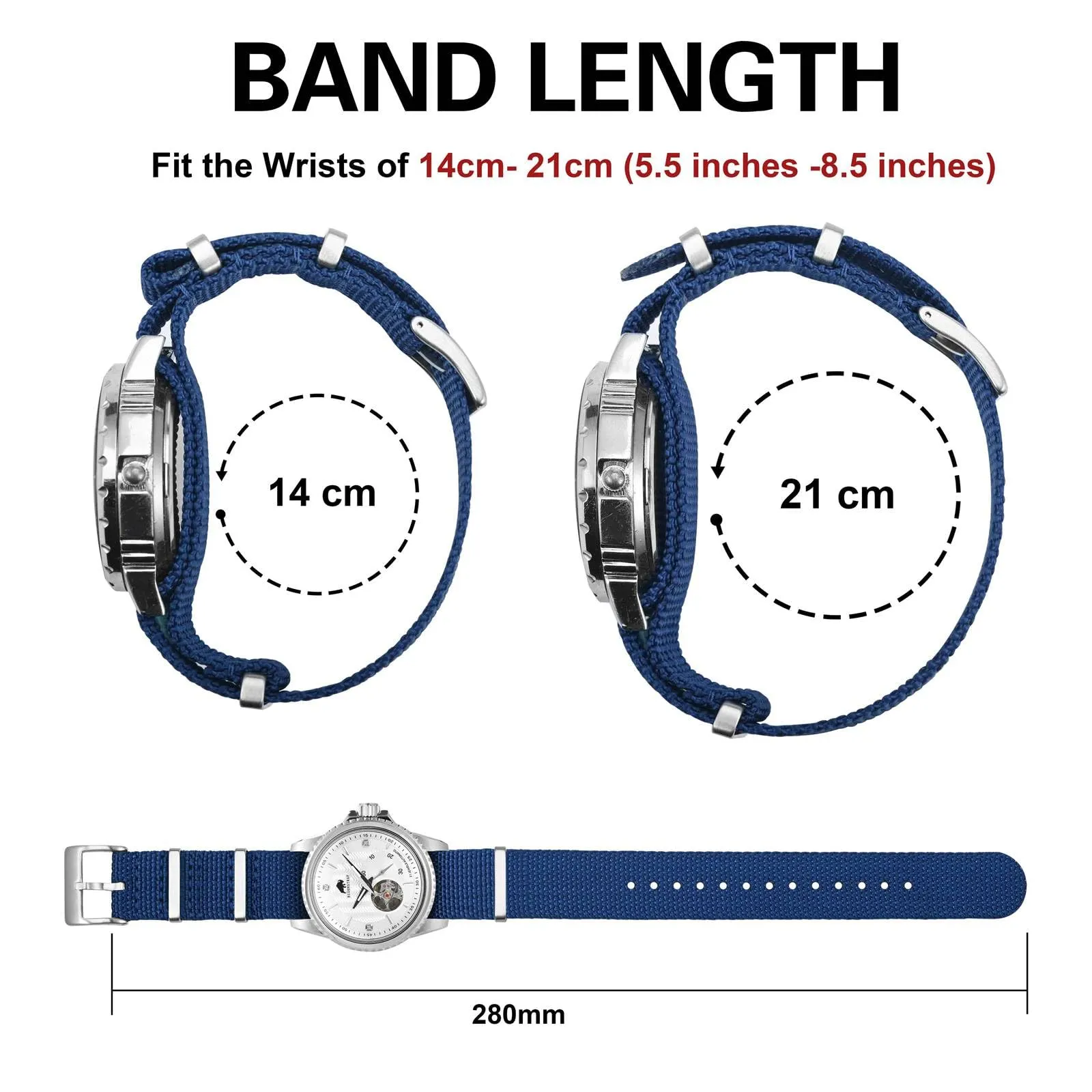 BISONSTRAP Cinturino per Orologi in Nylon da Uomo, Militare, 22mm, Blu (Fibbia Argento) - immagine 5