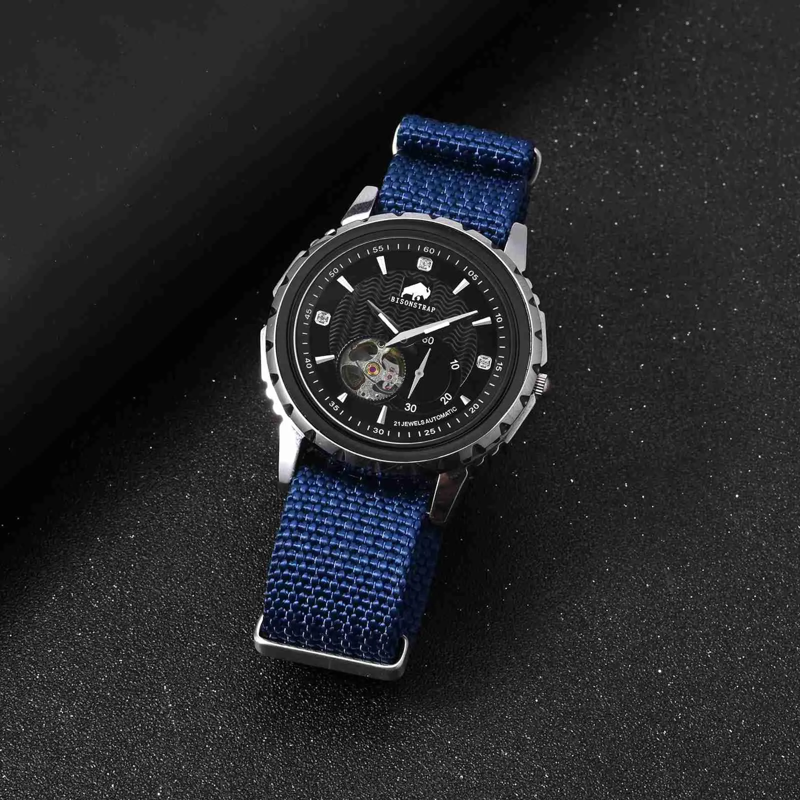 BISONSTRAP Cinturino per Orologi in Nylon da Uomo, Militare, 22mm, Blu (Fibbia Argento) - immagine 9