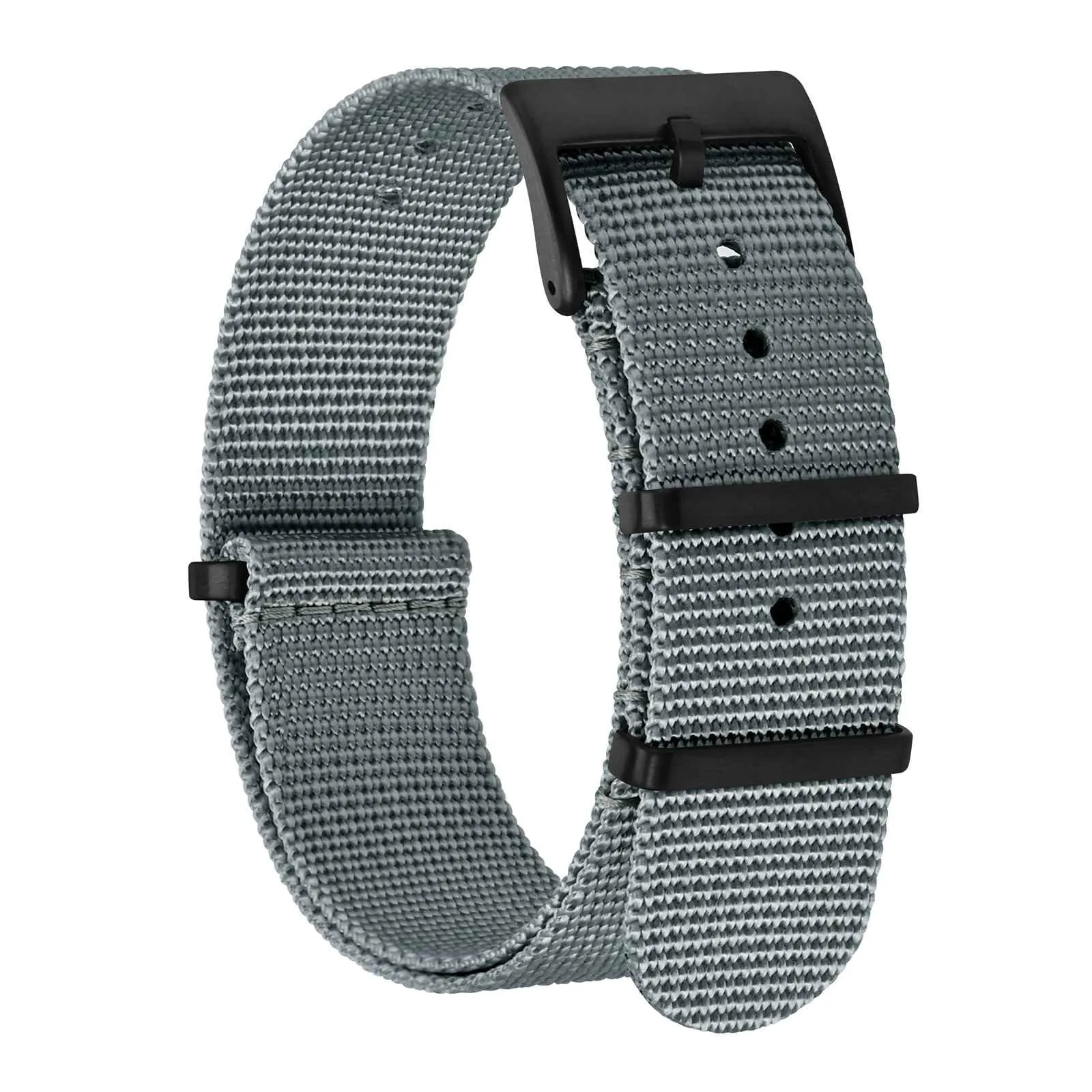 BISONSTRAP Cinturino per Orologi in Nylon da Uomo, 18mm, Grigio (Fibbia Nera) - immagine 1
