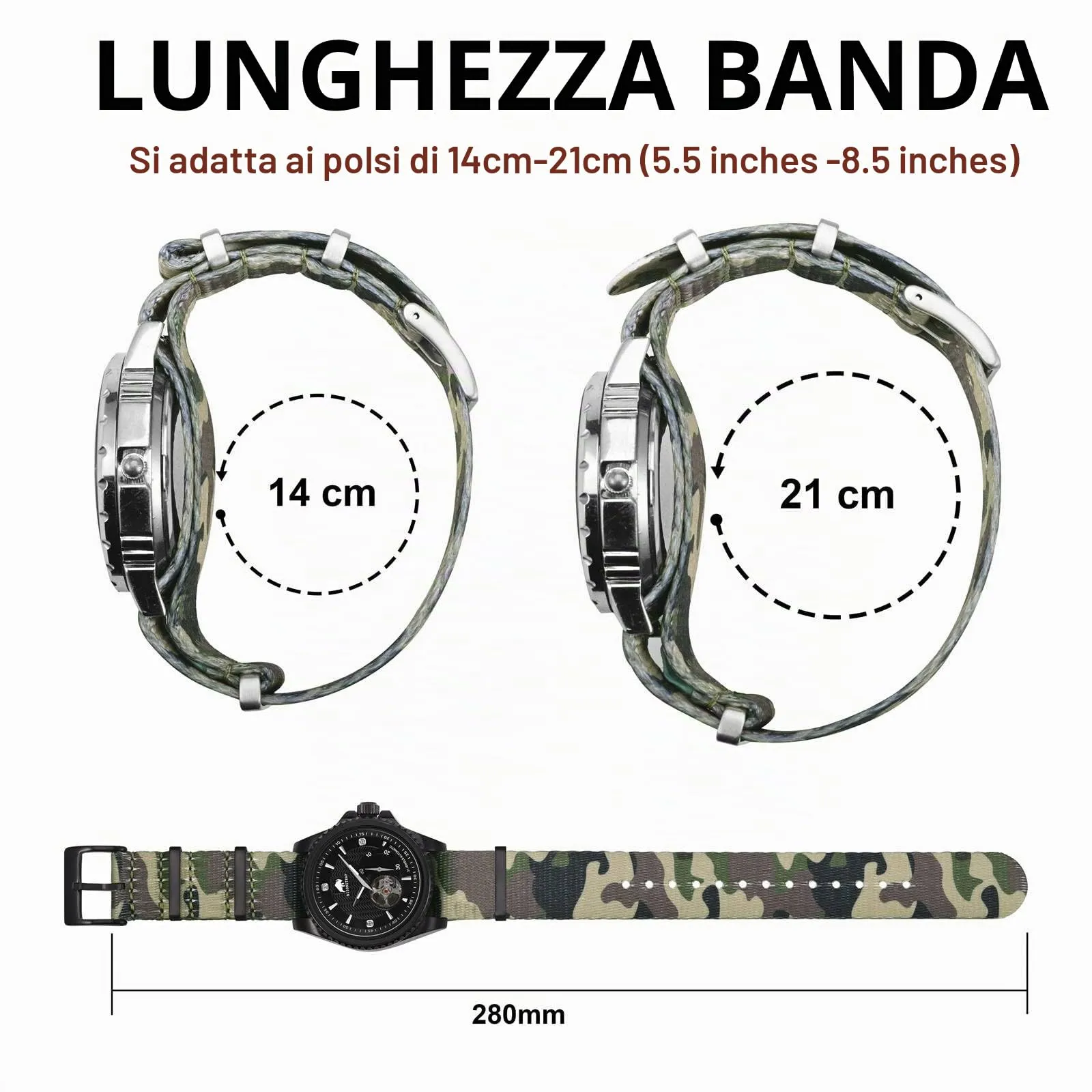 BISONSTRAP Cinturino Orologio in Nylon 22mm Verde Mimetico con Fibbia Nera - immagine 5