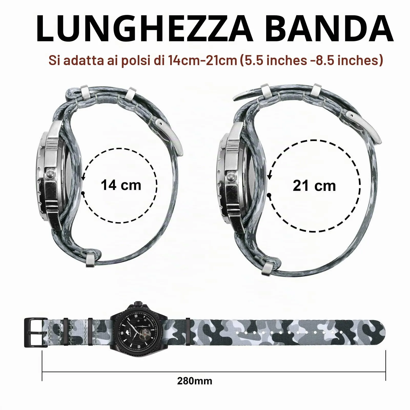 BISONSTRAP Cinturino per Orologi in Nylon 20mm, Grigio Mimetico (Fibbia Nera) - immagine 5