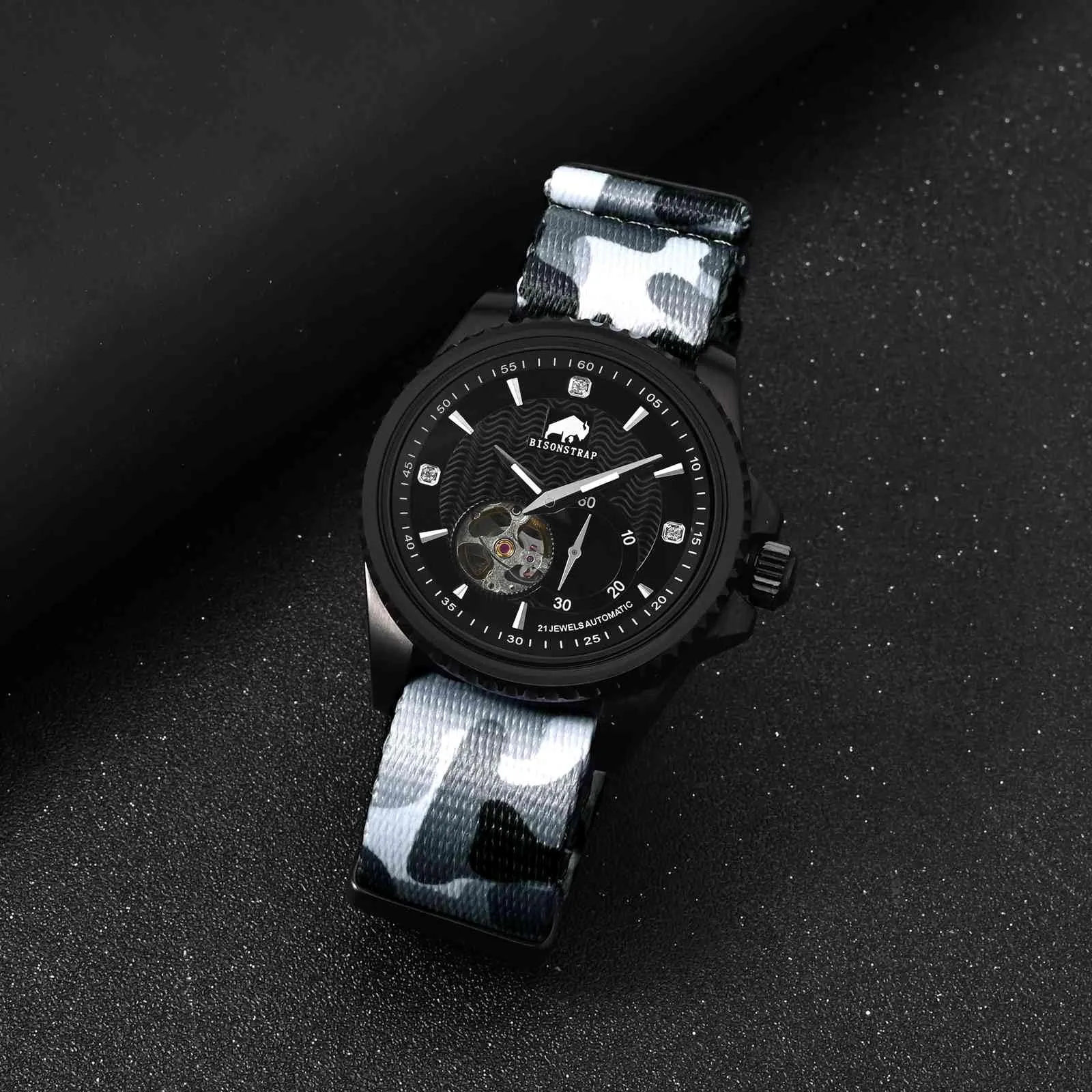 BISONSTRAP Cinturino per Orologi in Nylon 20mm, Grigio Mimetico (Fibbia Nera) - immagine 9