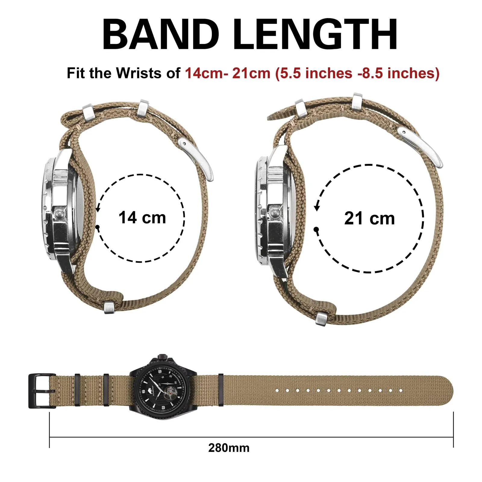 BISONSTRAP Cinturino per Orologi in Nylon da Uomo, 18mm, Khaki Marrone (Fibbia Nera) - immagine 5
