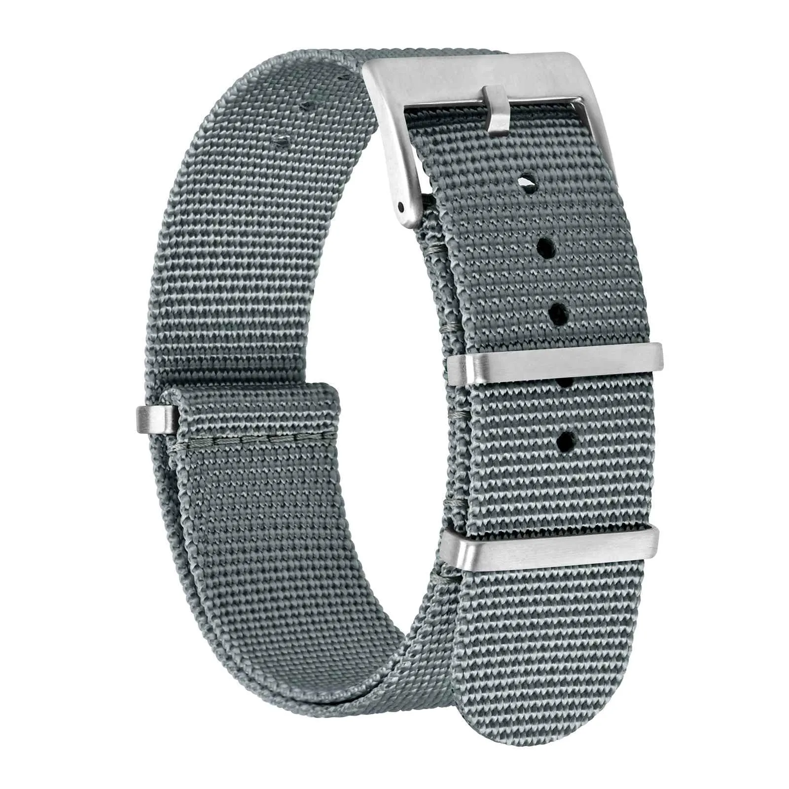 BISONSTRAP Cinturino per Orologi in Nylon da Uomo, 22mm, Grigio (Fibbia Argento) - immagine 1