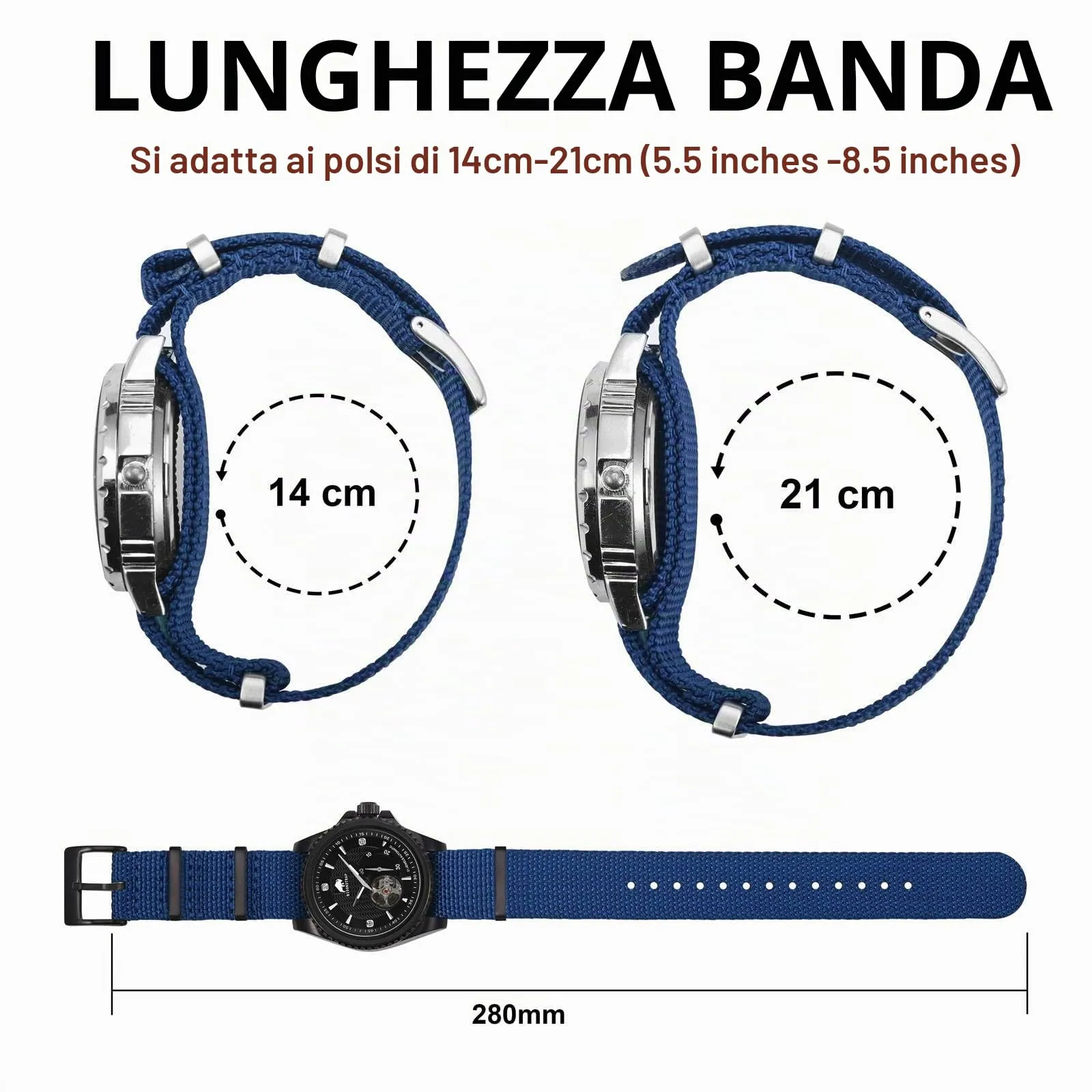 BISONSTRAP Cinturino per Orologi in Nylon da Uomo, Militare, 22mm, Blu (Fibbia Nera) - immagine 5