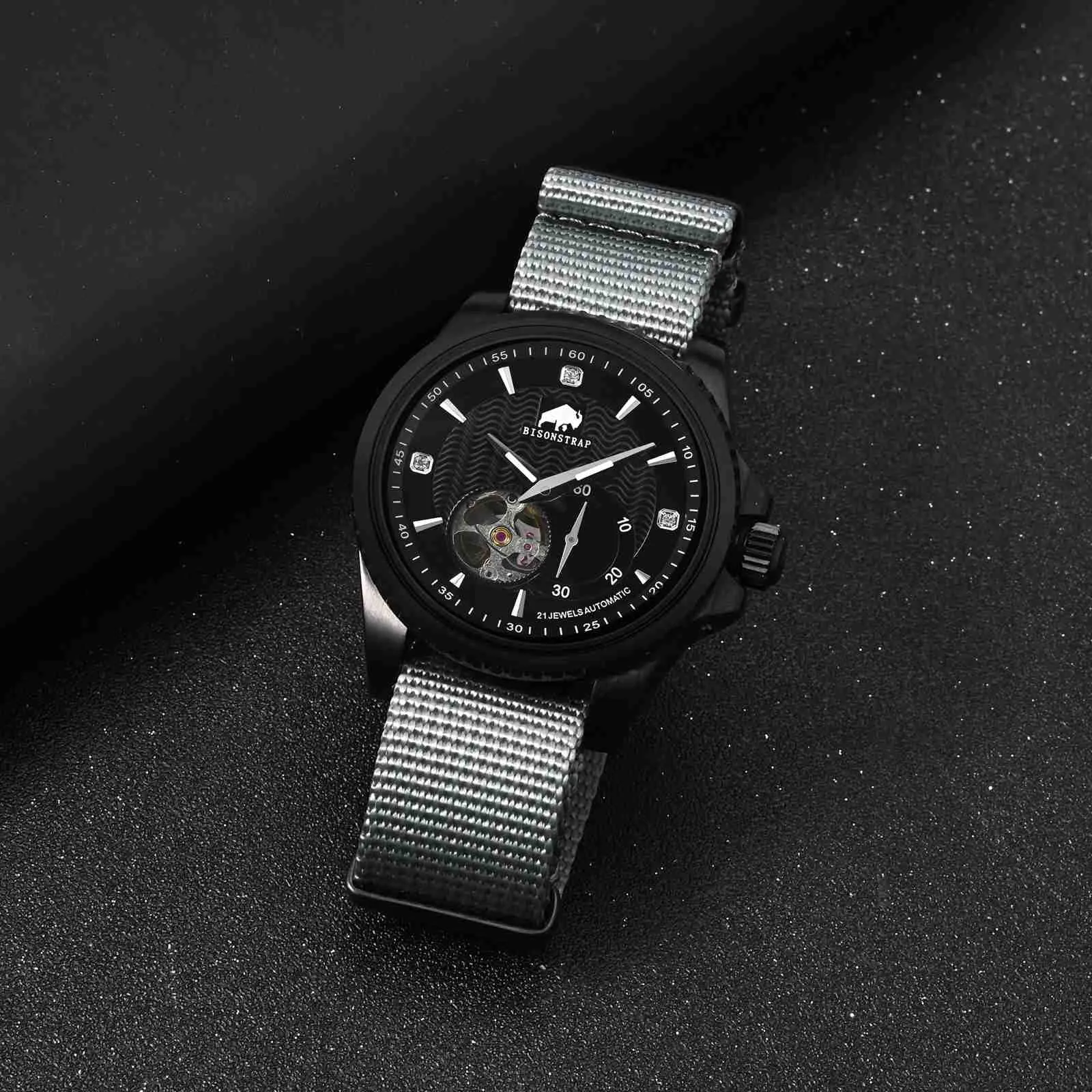 BISONSTRAP Cinturino per Orologi in Nylon da Uomo, 20mm, Grigio (Fibbia Nera) - immagine 9
