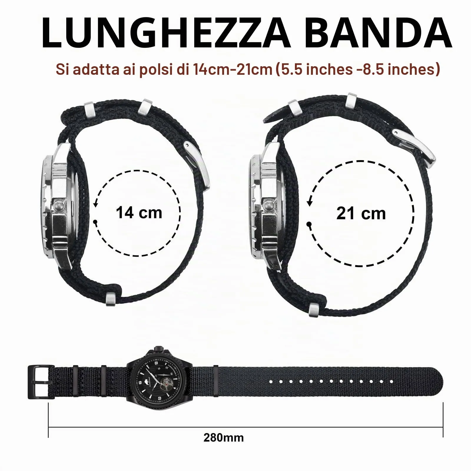 BISONSTRAP Cinturino per Orologi in Nylon da Uomo, 20mm, Nero (Fibbia Nera) - immagine 5
