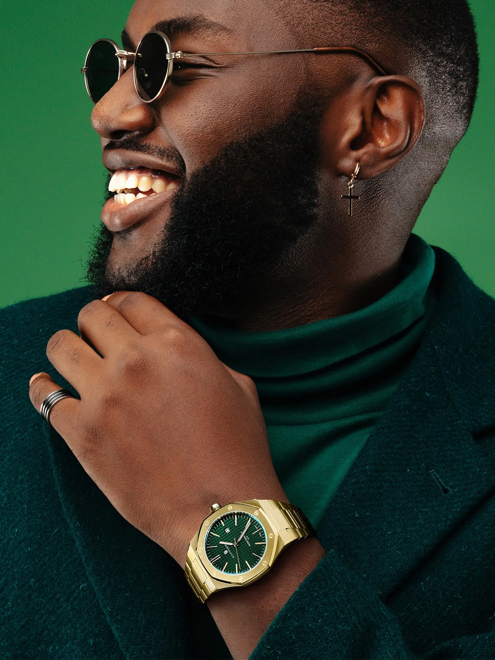 SAPPHERO Orologio da uomo in acciaio inossidabile, Movimento al quarzo giapponese, Impermeabile 3ATM, Oro/Verde - immagine 3