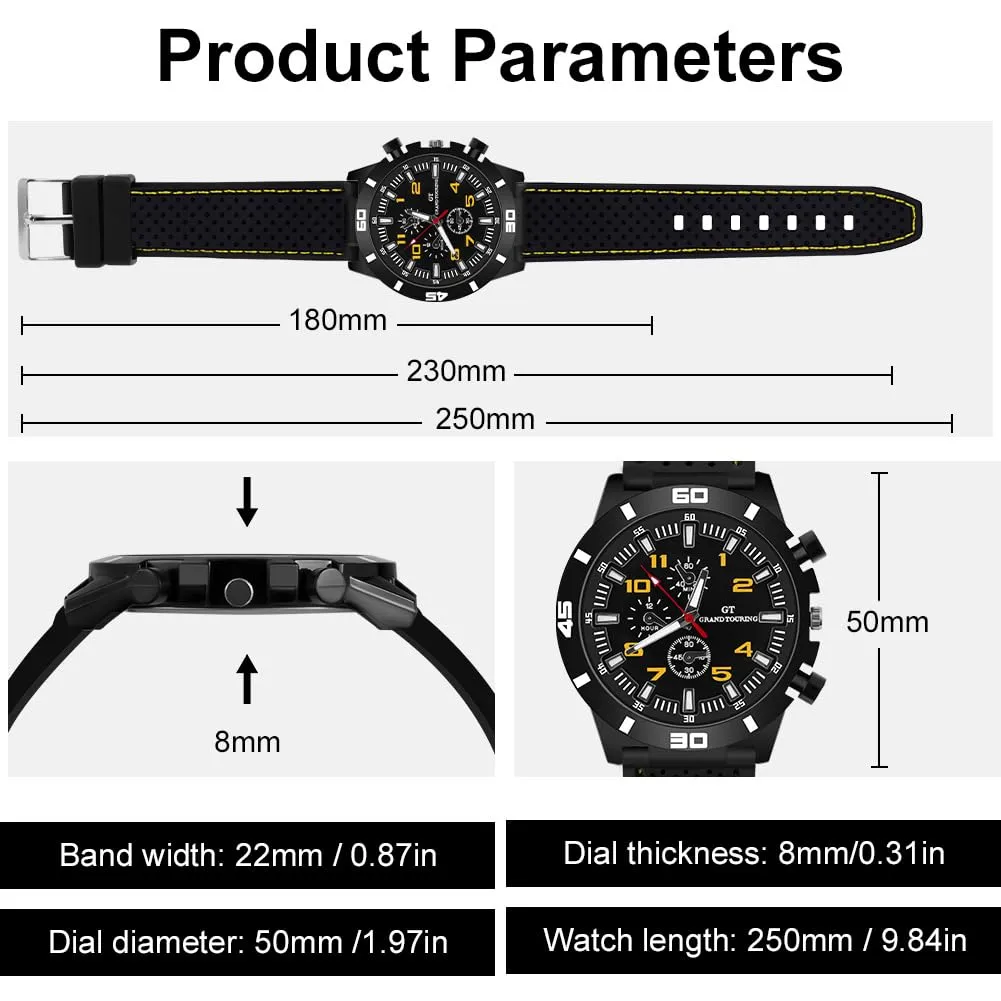 OFFCUP Orologio Uomo Analogico Quarzo Cronografo Giallo - immagine 2