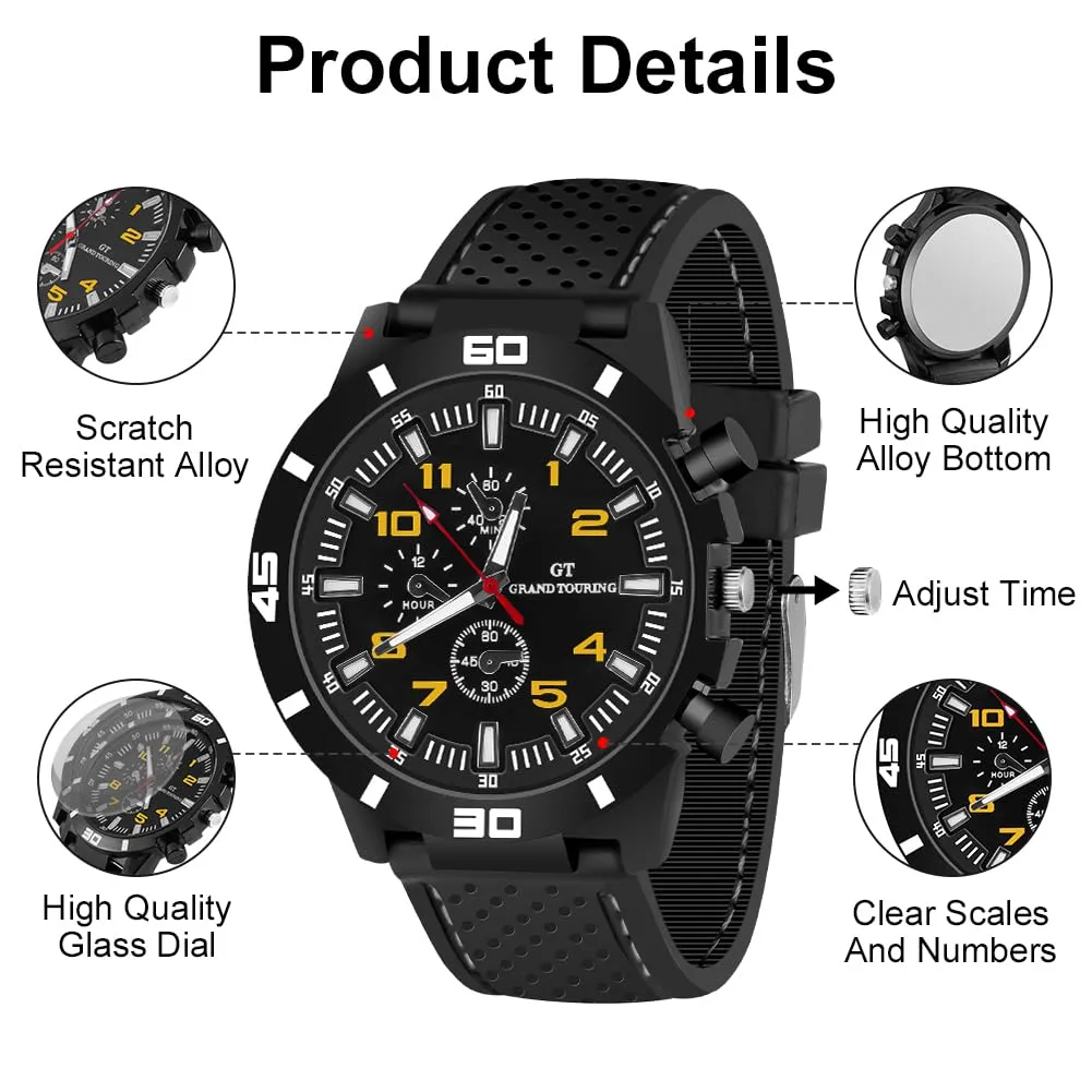 OFFCUP Orologio Uomo Analogico Quarzo Cronografo Giallo - immagine 3