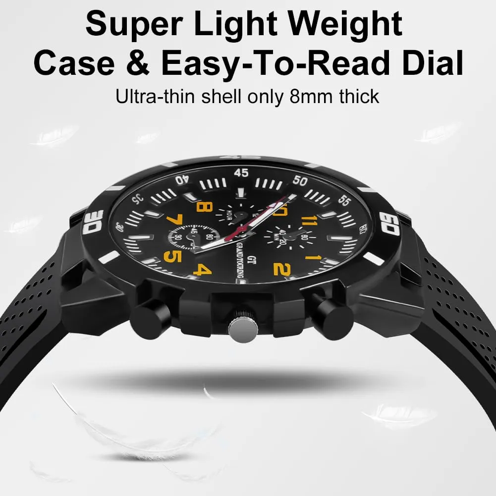 OFFCUP Orologio Uomo Analogico Quarzo Cronografo Giallo - immagine 4