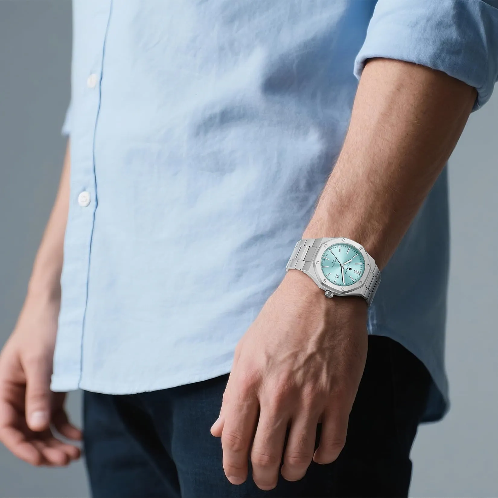 SAPPHERO Orologio da uomo in acciaio inossidabile, Movimento al quarzo, Argento/Azzurro - immagine 9