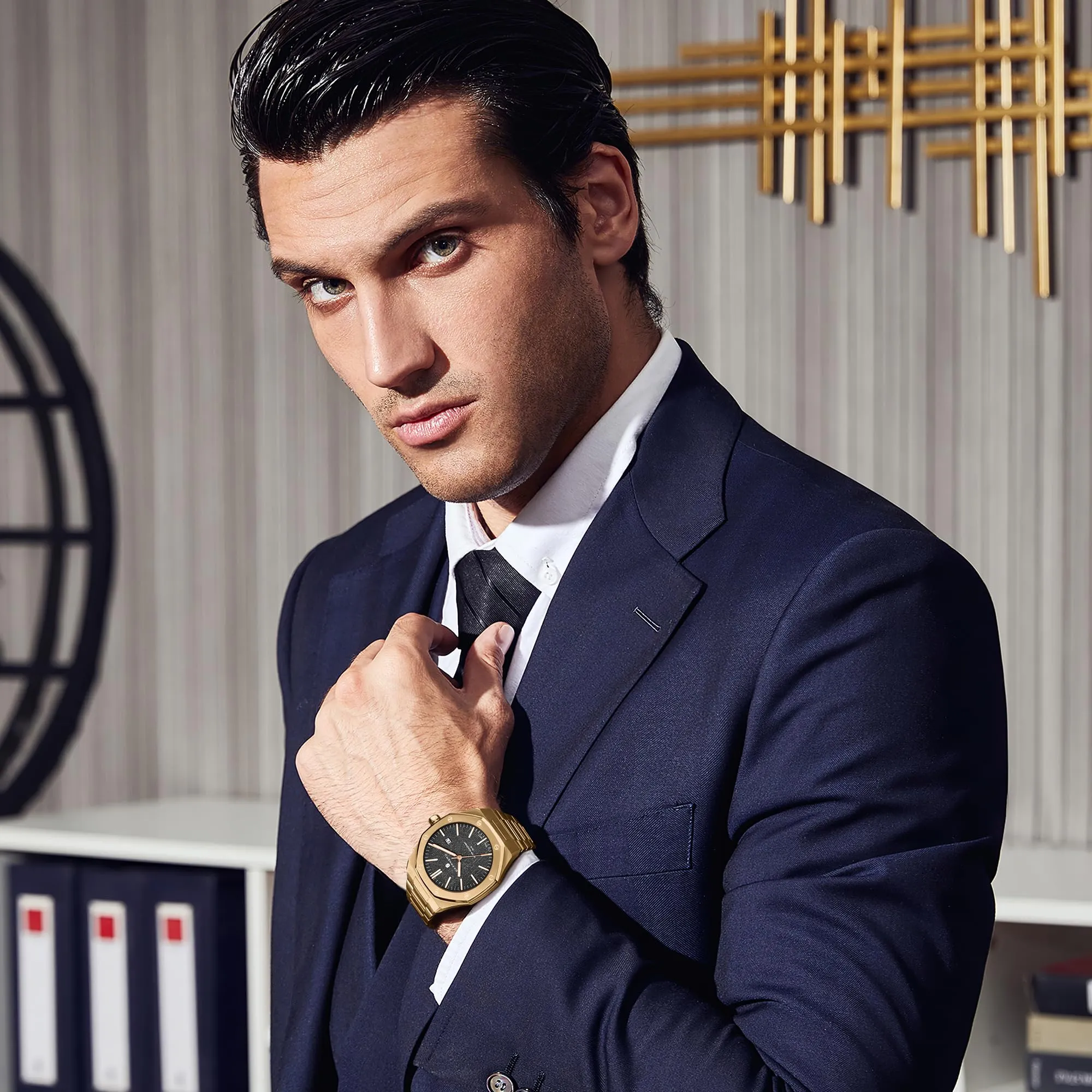 SAPPHERO Orologio da uomo in acciaio inossidabile, Movimento al quarzo giapponese, Impermeabile 50M, Oro/Nero - immagine 2