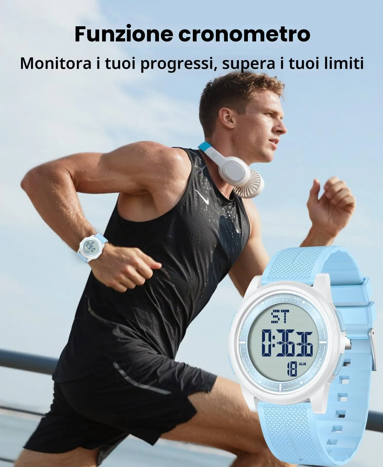 WIFORT Orologio Digitale Impermeabile AW02 con Cronometro, Allarme e Doppio Fuso Orario per Uomini e Donne - immagine 5