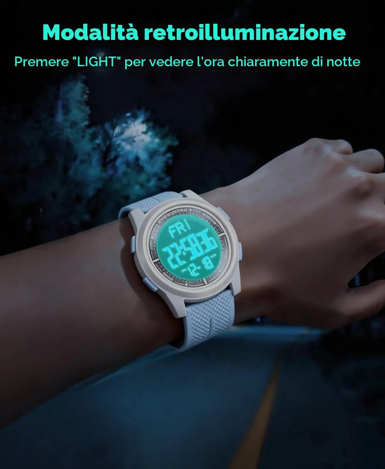 WIFORT Orologio Digitale Impermeabile AW02 con Cronometro, Allarme e Doppio Fuso Orario per Uomini e Donne - immagine 6