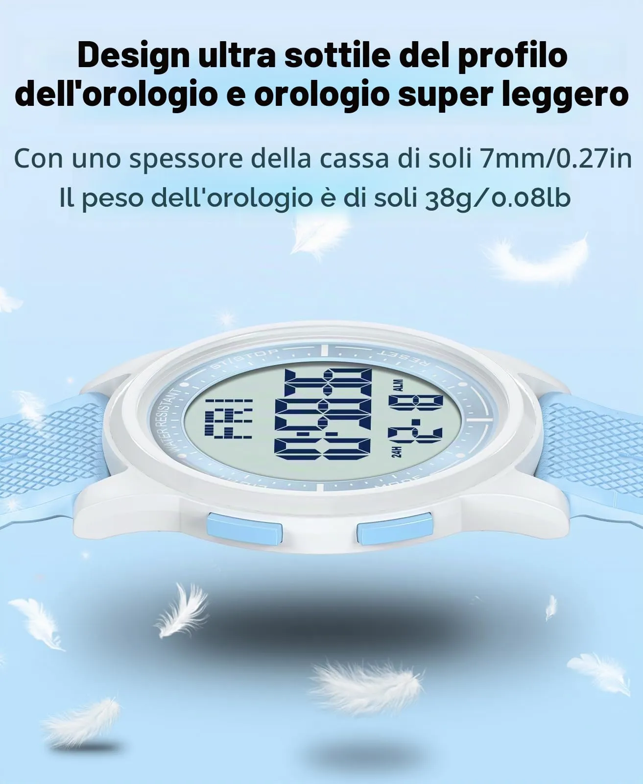 WIFORT Orologio Digitale Impermeabile AW02 con Cronometro, Allarme e Doppio Fuso Orario per Uomini e Donne - immagine 7