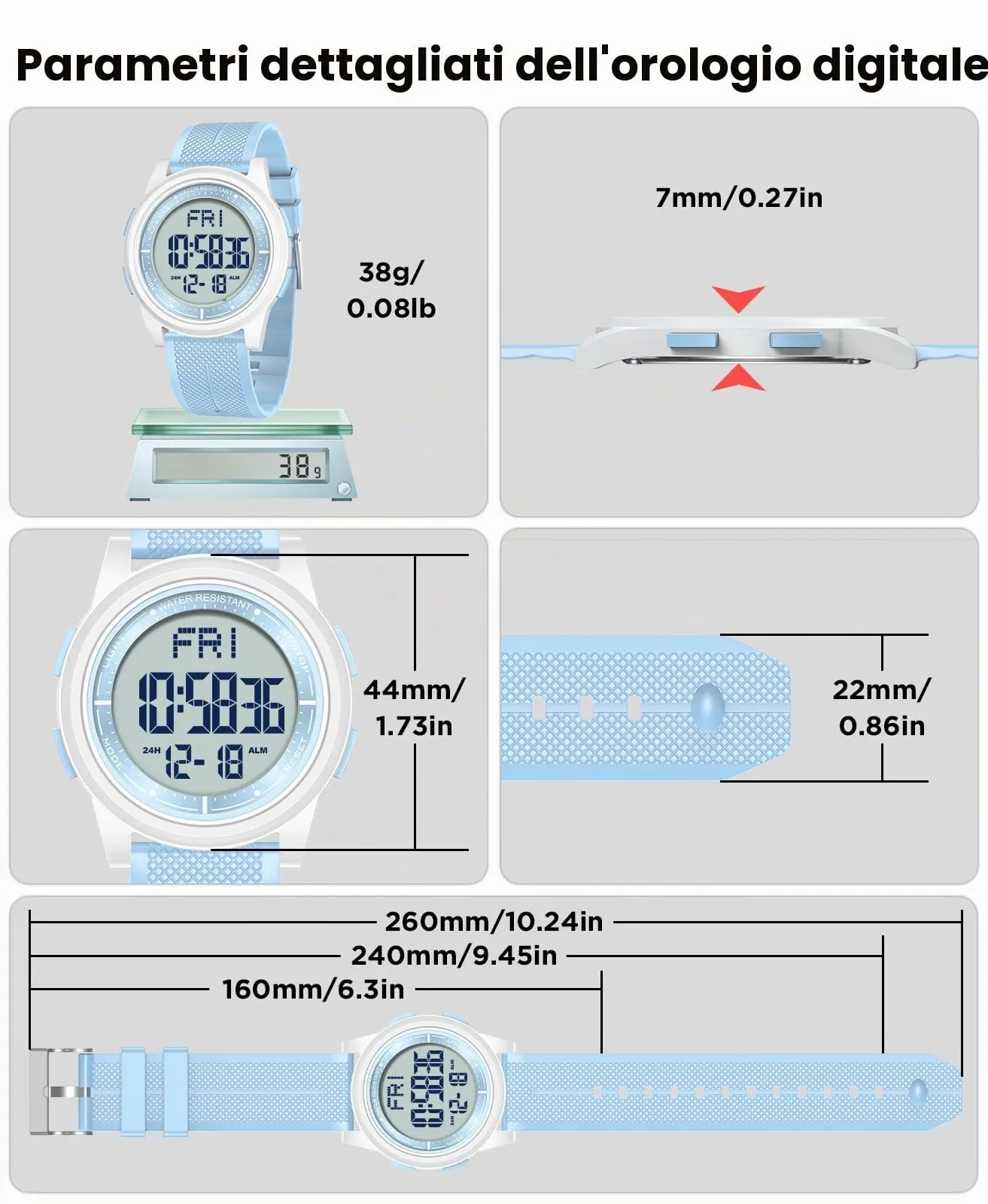 WIFORT Orologio Digitale Impermeabile AW02 con Cronometro, Allarme e Doppio Fuso Orario per Uomini e Donne - immagine 9