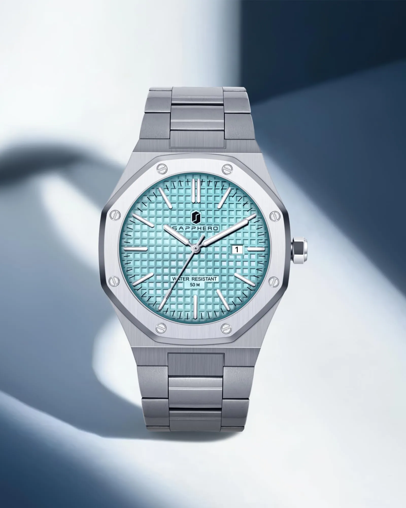 SAPPHERO Orologio da uomo in acciaio inossidabile, Movimento al quarzo giapponese, Impermeabile 50M, Argento/Rosa/Verde - immagine 6