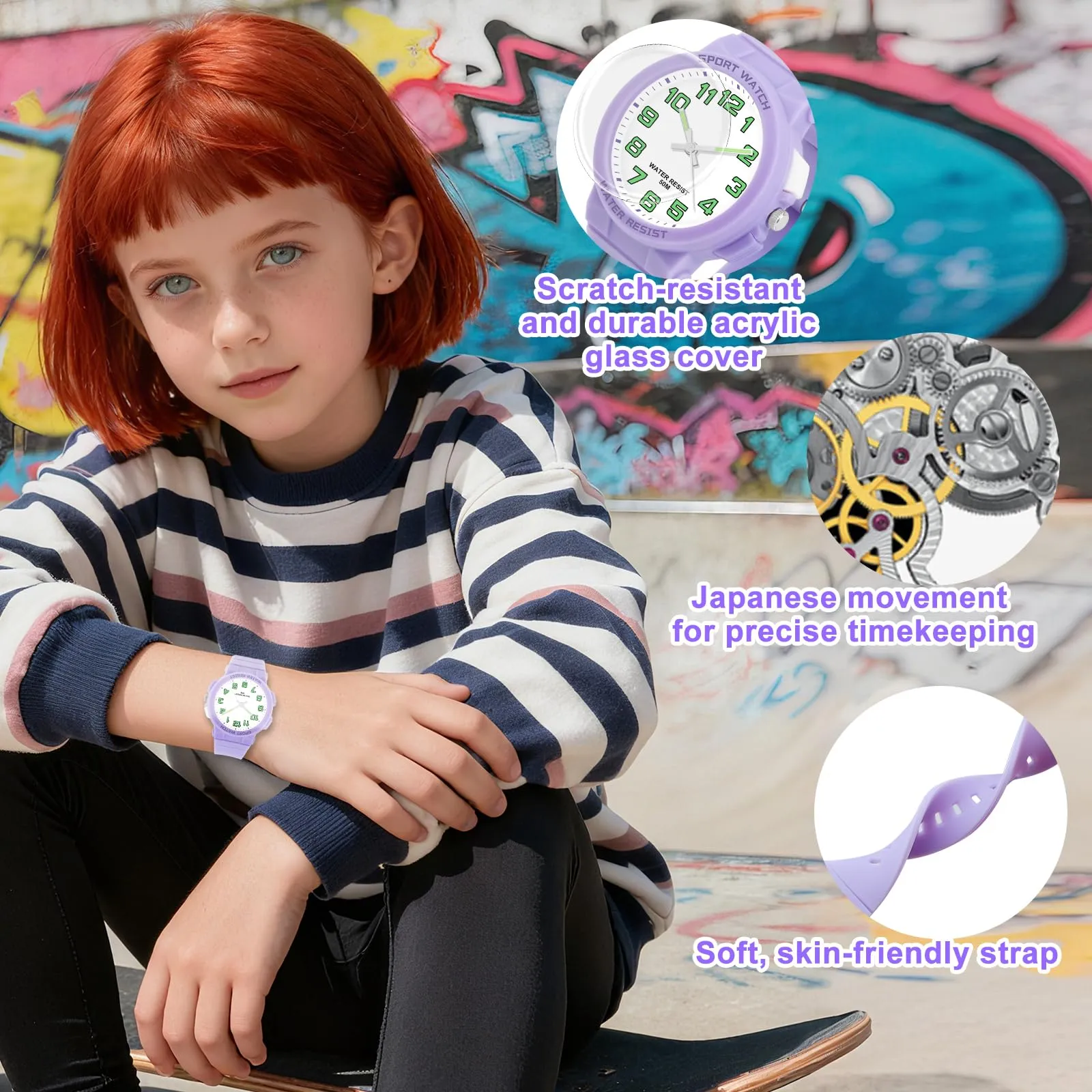 Juboos Orologio Analogico Quarzo Impermeabile 50M con Luce per Bambini e Ragazzi 7-15 Anni - immagine 4