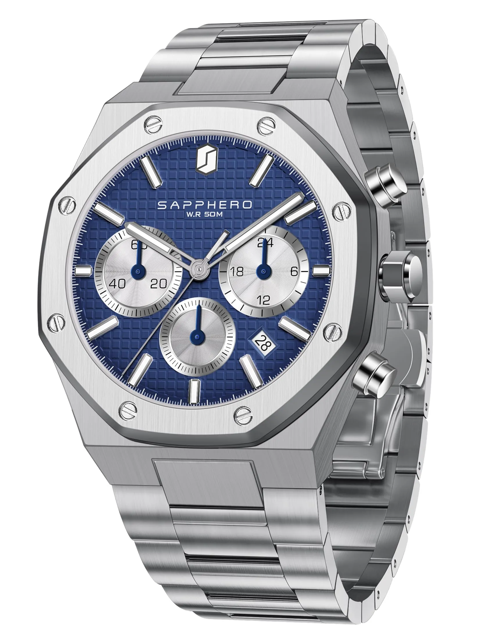 SAPPHERO Orologio da uomo in acciaio inossidabile SO-2111 Movimento al quarzo giapponese Argento/Blu - immagine 1