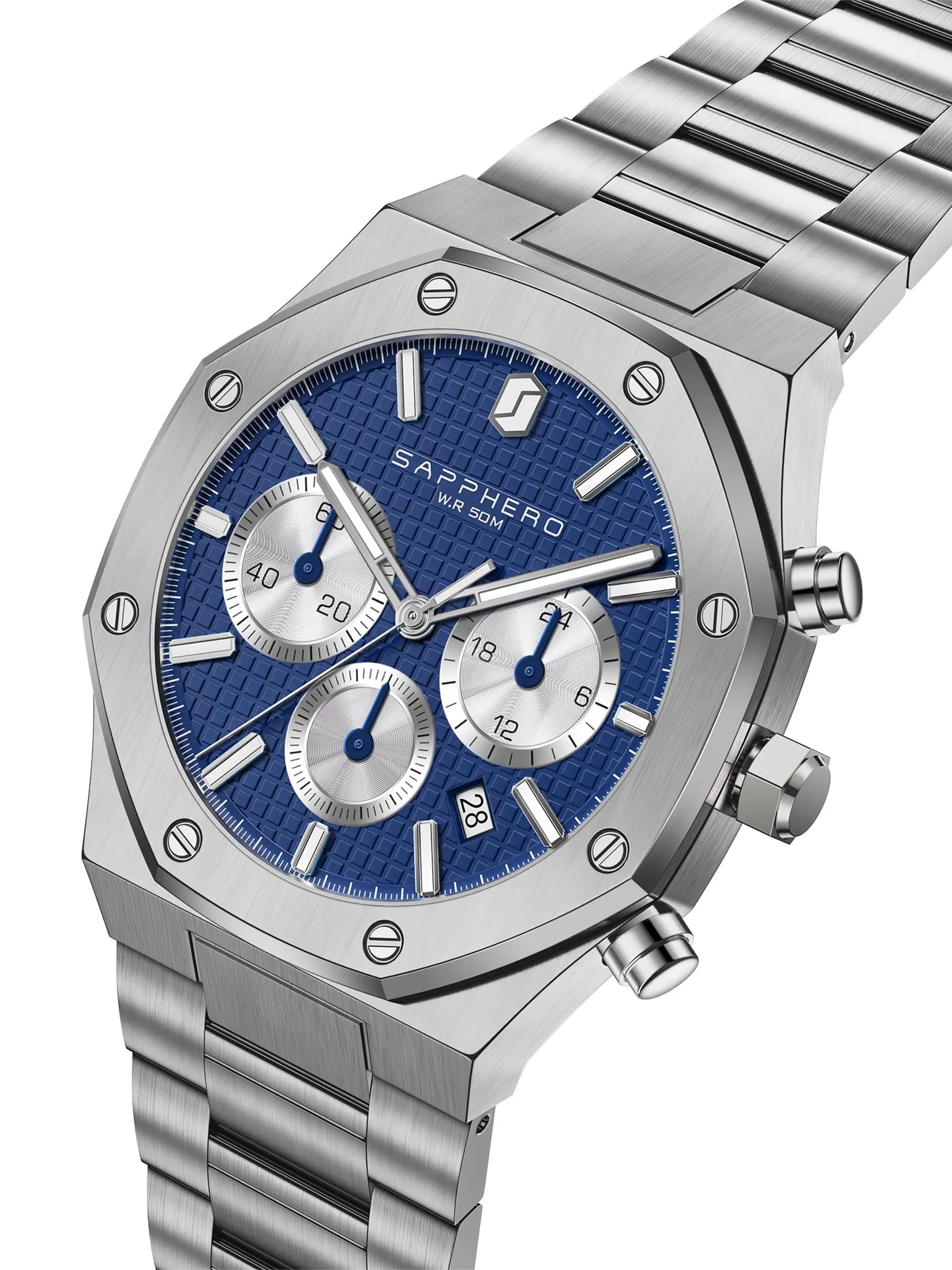 SAPPHERO Orologio da uomo in acciaio inossidabile SO-2111 Movimento al quarzo giapponese Argento/Blu - immagine 3