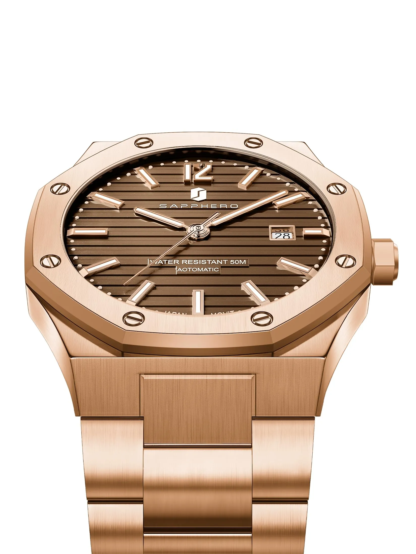 SAPPHERO Orologio da uomo SO-2112 in acciaio inossidabile, Movimento al quarzo, Impermeabile 50M, Oro Rosa/Marrone - immagine 2