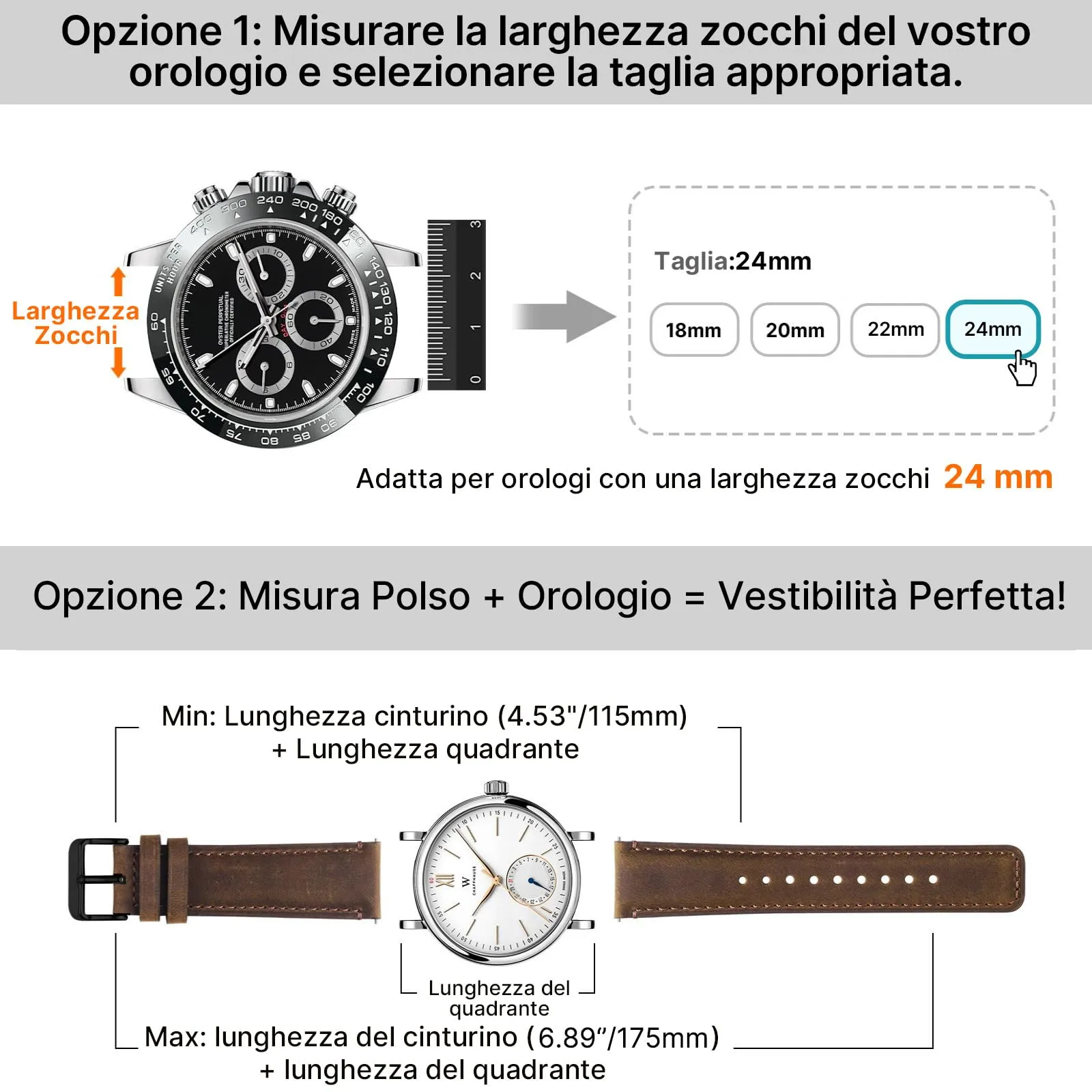 Fullmosa Cinturino in Pelle 24mm per Orologio e Smartwatch, Sgancio Rapido - immagine 4