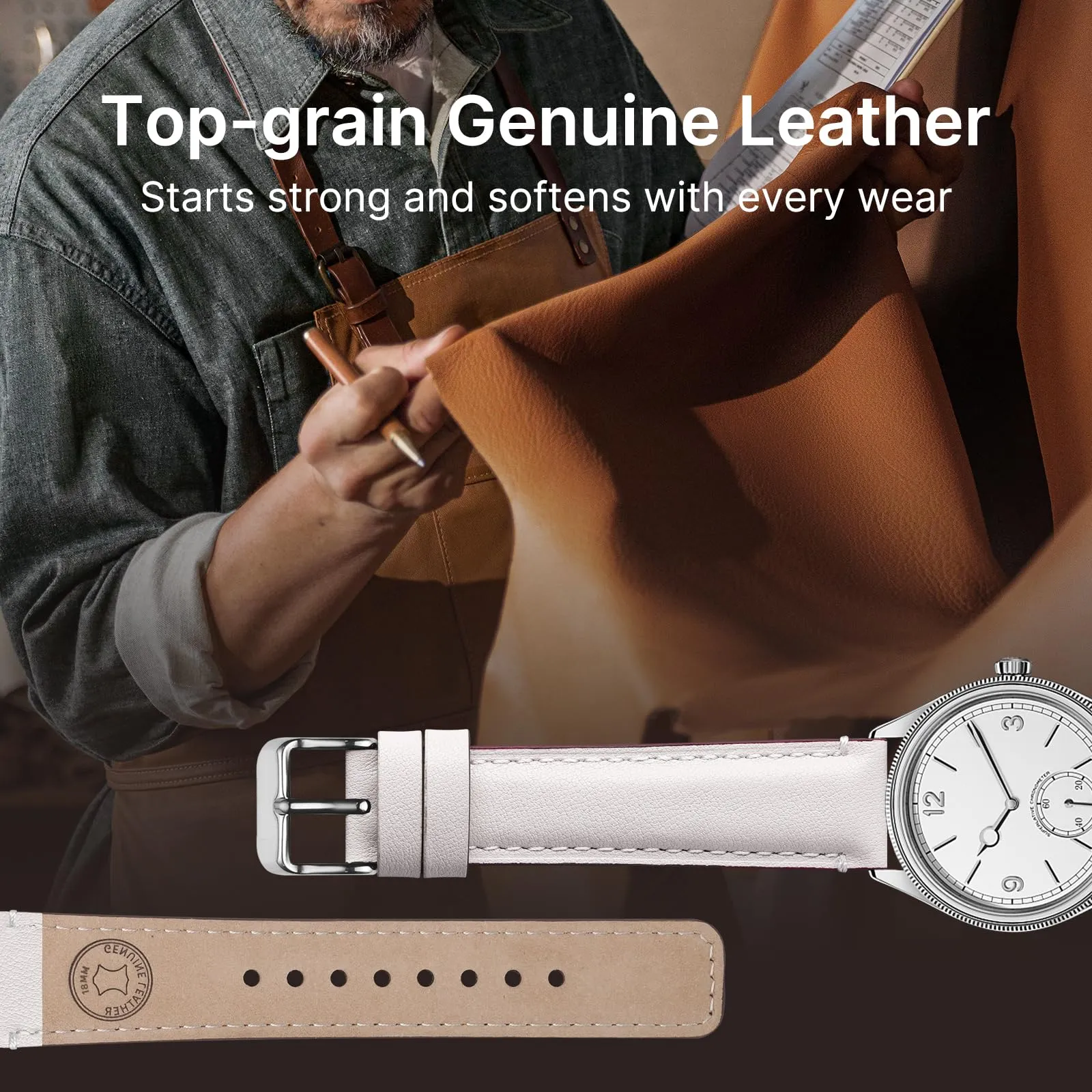 Fullmosa Cinturino in Pelle 18mm per Orologio e Smartwatch, Sgancio Rapido - immagine 3