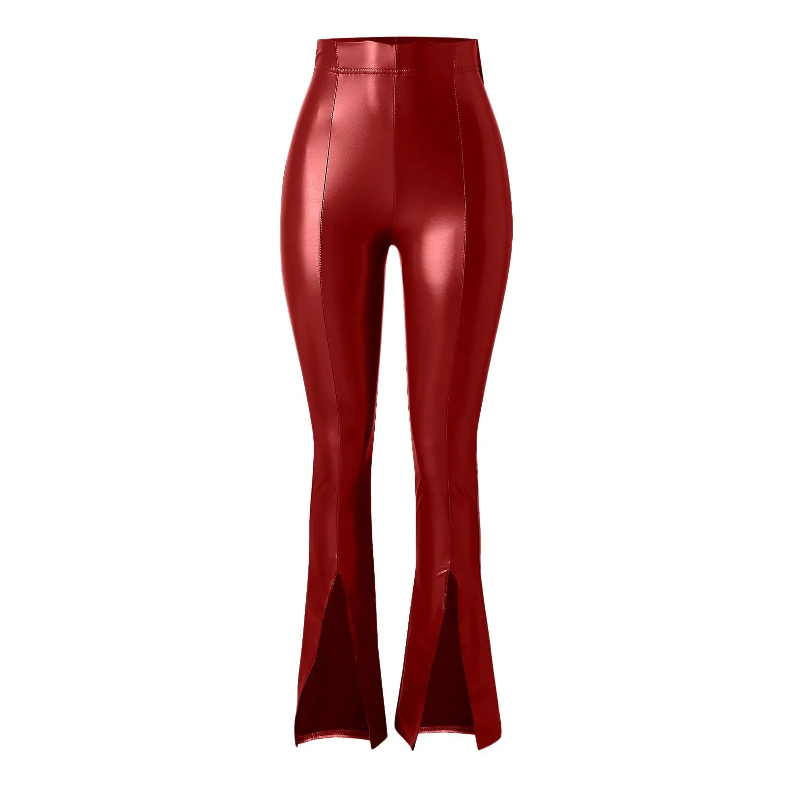 Duohropke Pantaloni Bootcut Donna a Vita Alta Effetto Pelle in Poliuretano - immagine 4