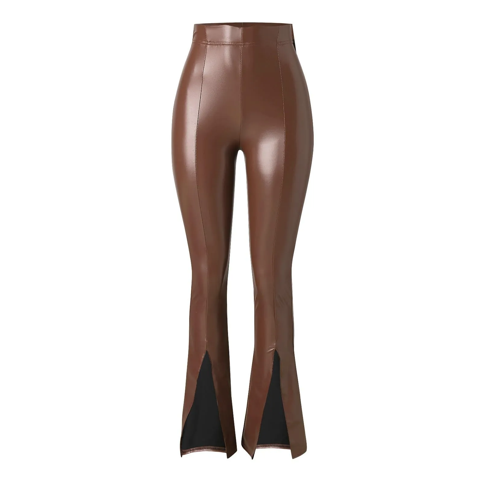 Duohropke Pantaloni Bootcut Donna a Vita Alta Effetto Pelle in Poliuretano - immagine 5
