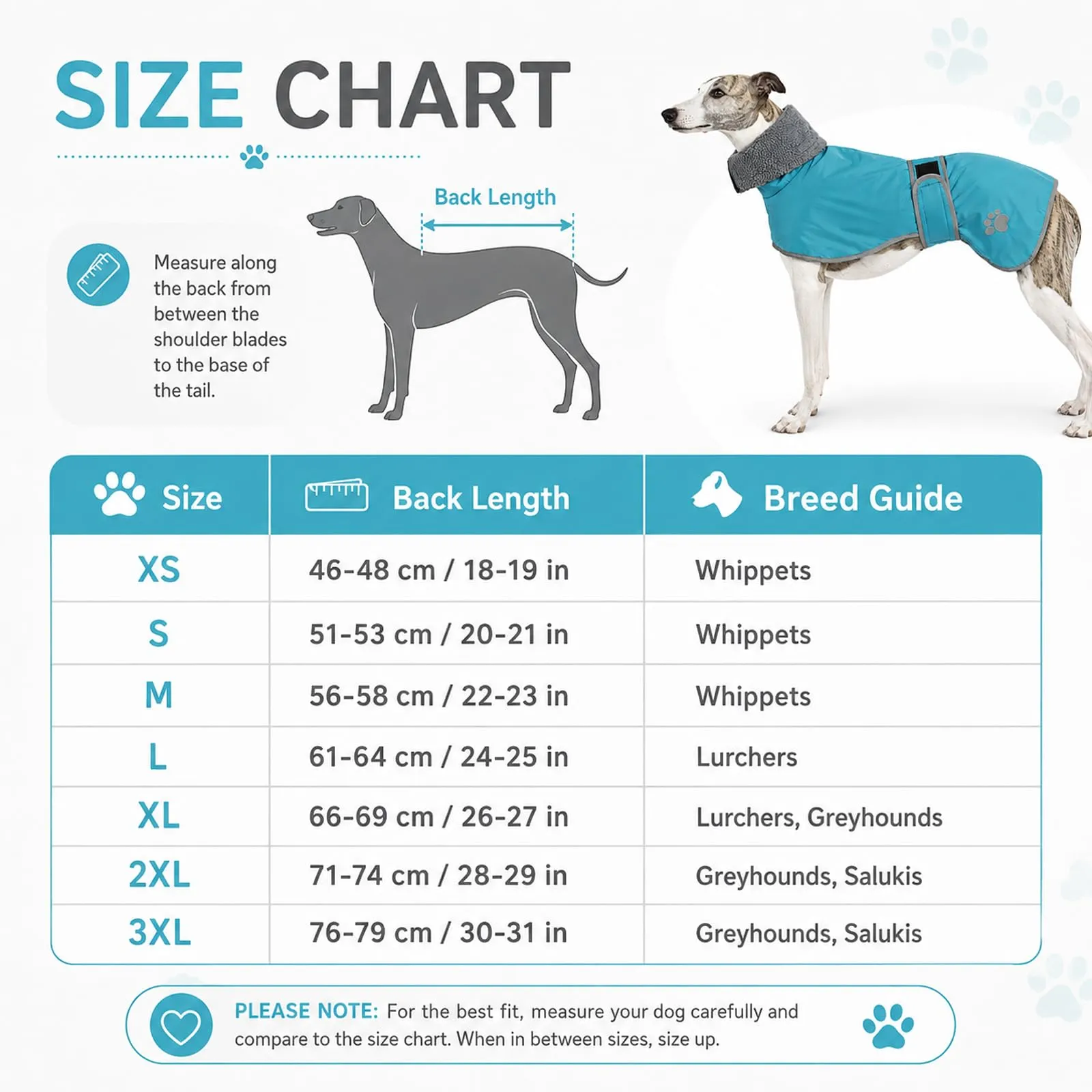 Geyecete Cappotto Invernale Impermeabile per Cani Whippet, Celeste, XXL - immagine 4